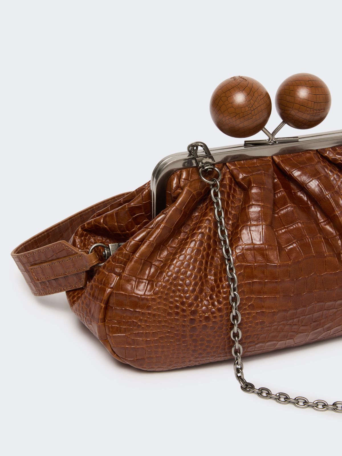 Medium crocodile-print leather Pasticcino Bag - RED BROWN - Weekend - 4