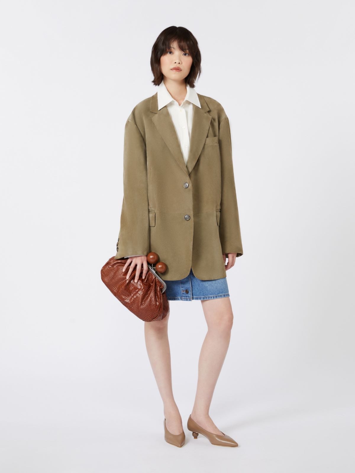 Medium crocodile-print leather Pasticcino Bag - RED BROWN - Weekend - 7