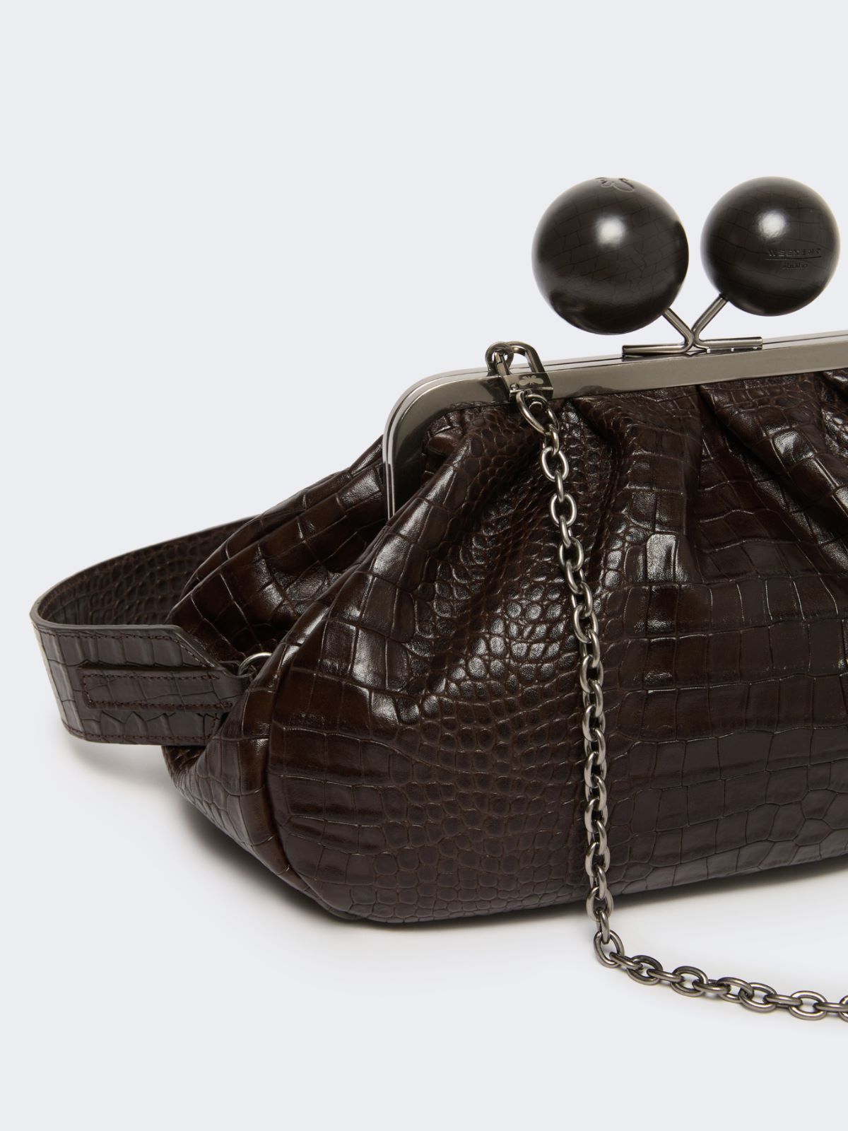 Medium crocodile-print leather Pasticcino Bag - DARK BROWN - Weekend - 4