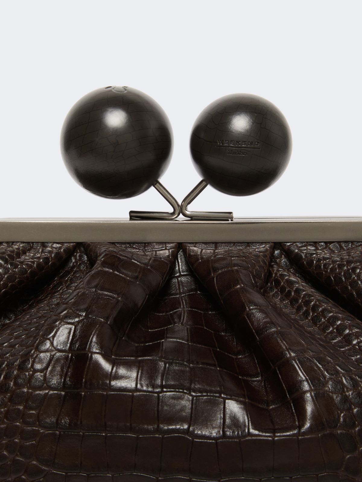 Medium crocodile-print leather Pasticcino Bag - DARK BROWN - Weekend - 5