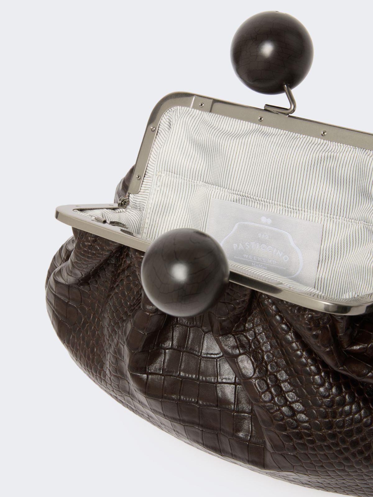 Medium crocodile-print leather Pasticcino Bag - DARK BROWN - Weekend - 6
