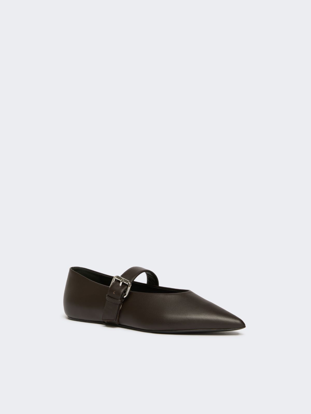 Leather pointed-toe ballet flats - DARK BROWN - Weekend - 2