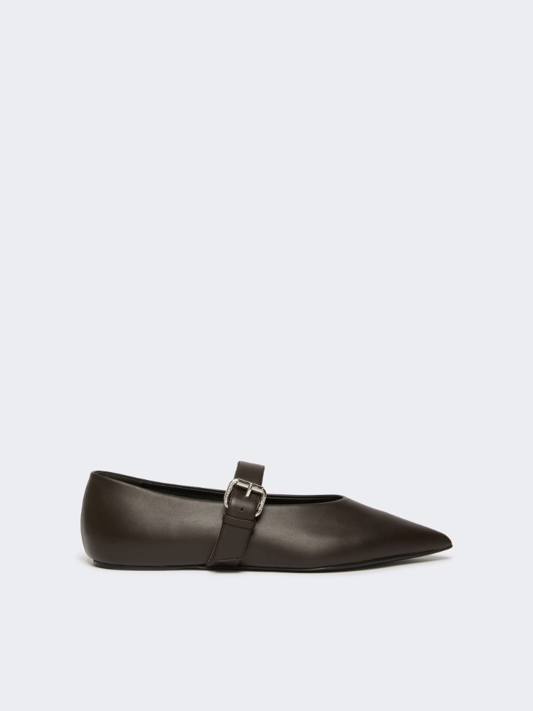 Leather pointed-toe ballet flats - DARK BROWN - Weekend