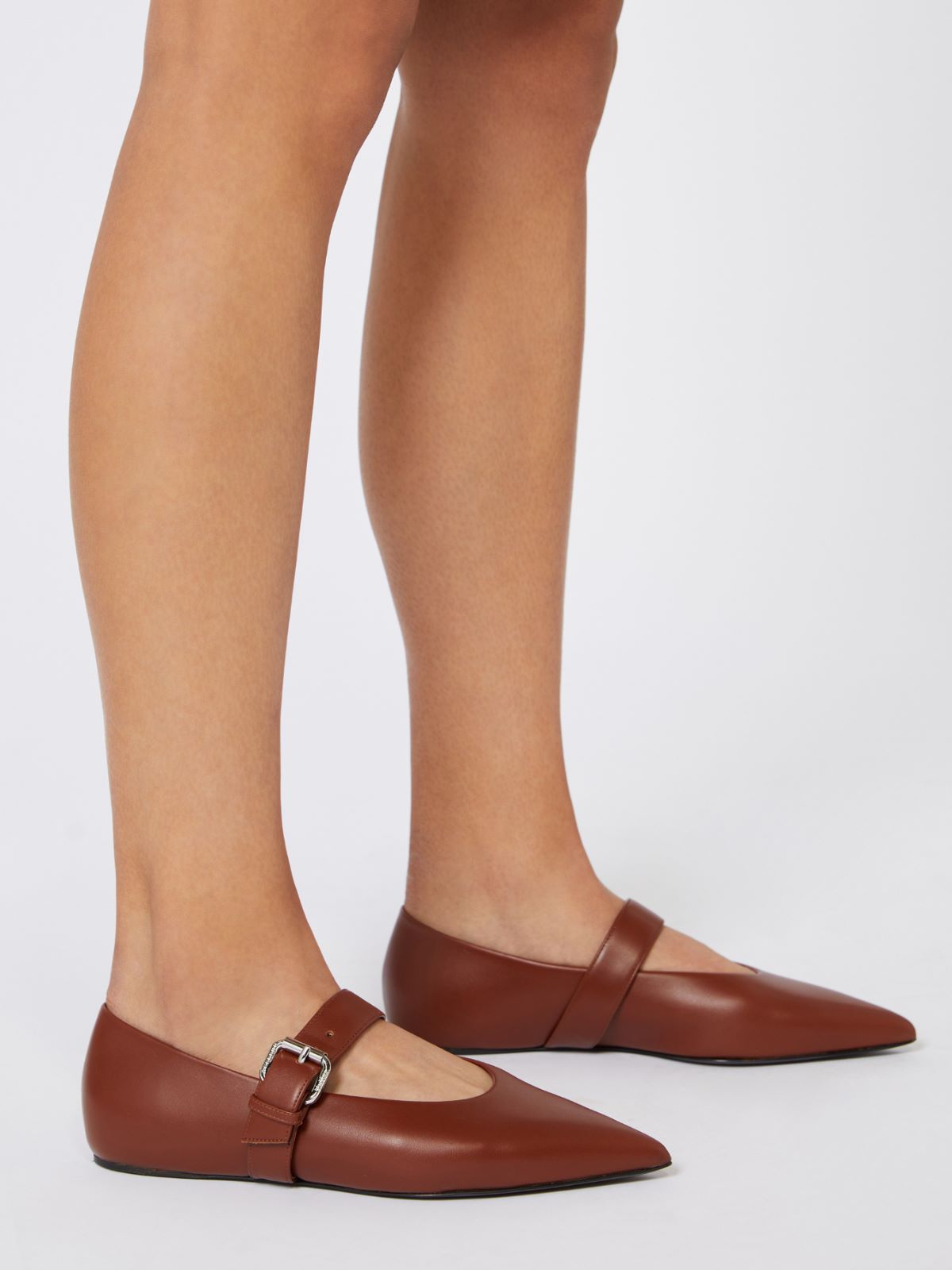 Leather pointed-toe ballet flats - RED BROWN - Weekend - 6