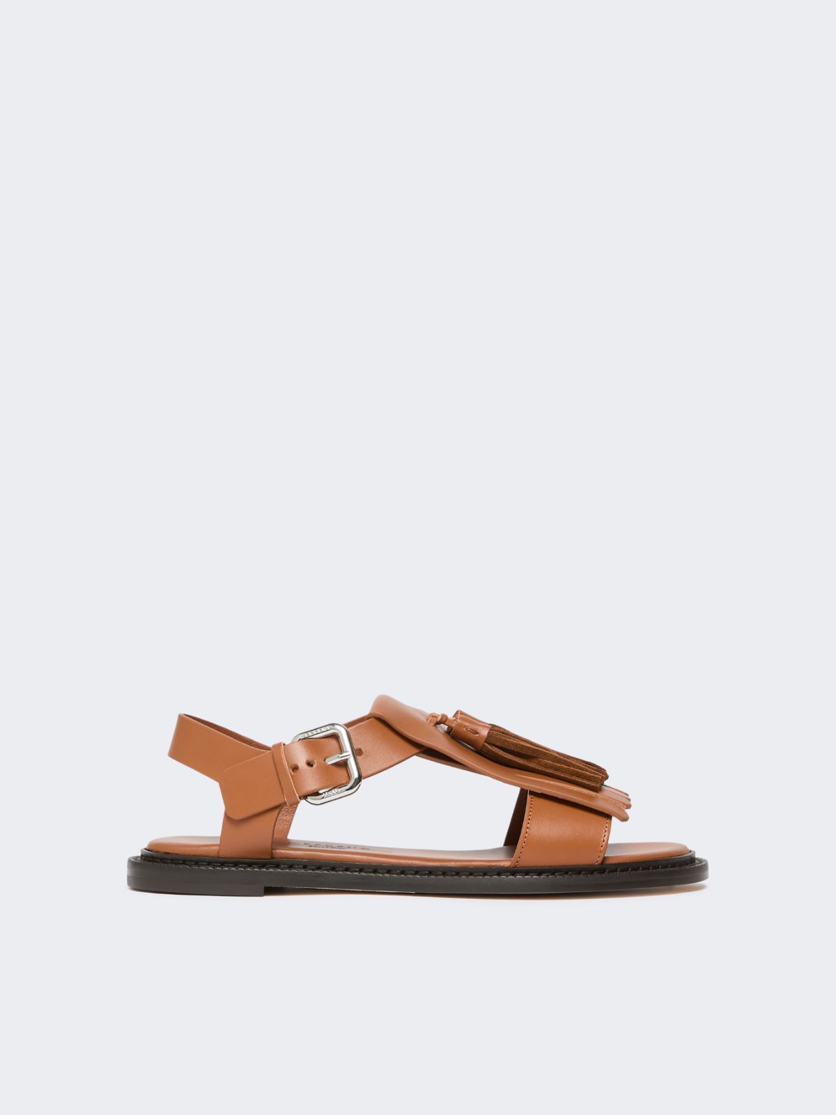 Leather sandals with tassels - TOBACCO - Weekend