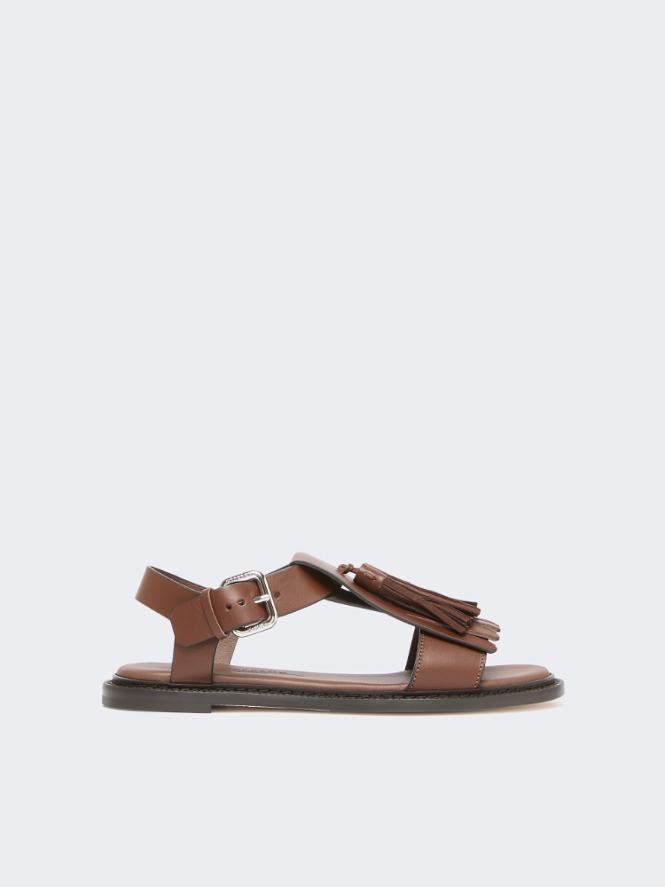 Leather sandals with tassels - BROWN - Weekend