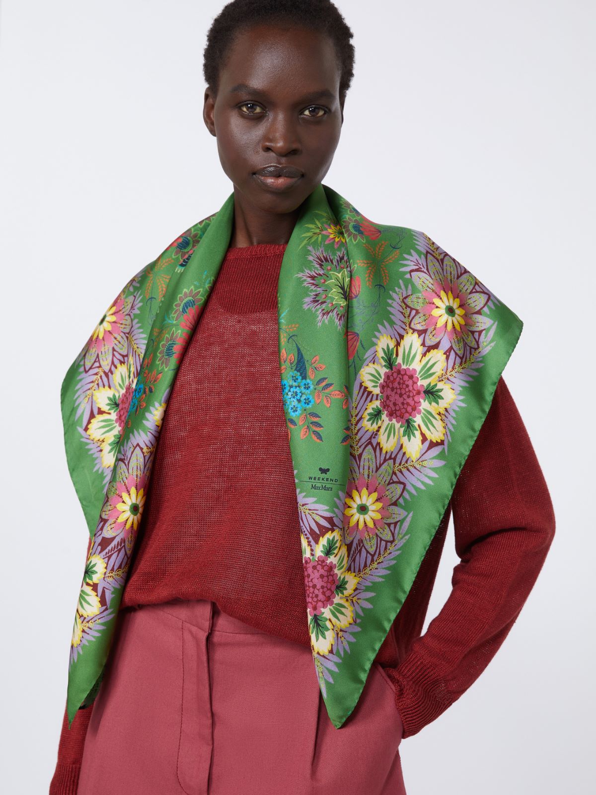 Printed silk twill foulard - GREEN - Weekend - 5