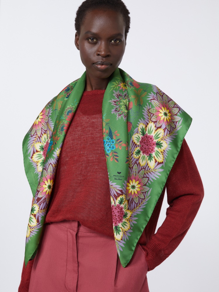 Printed silk twill foulard - GREEN - Weekend - 2