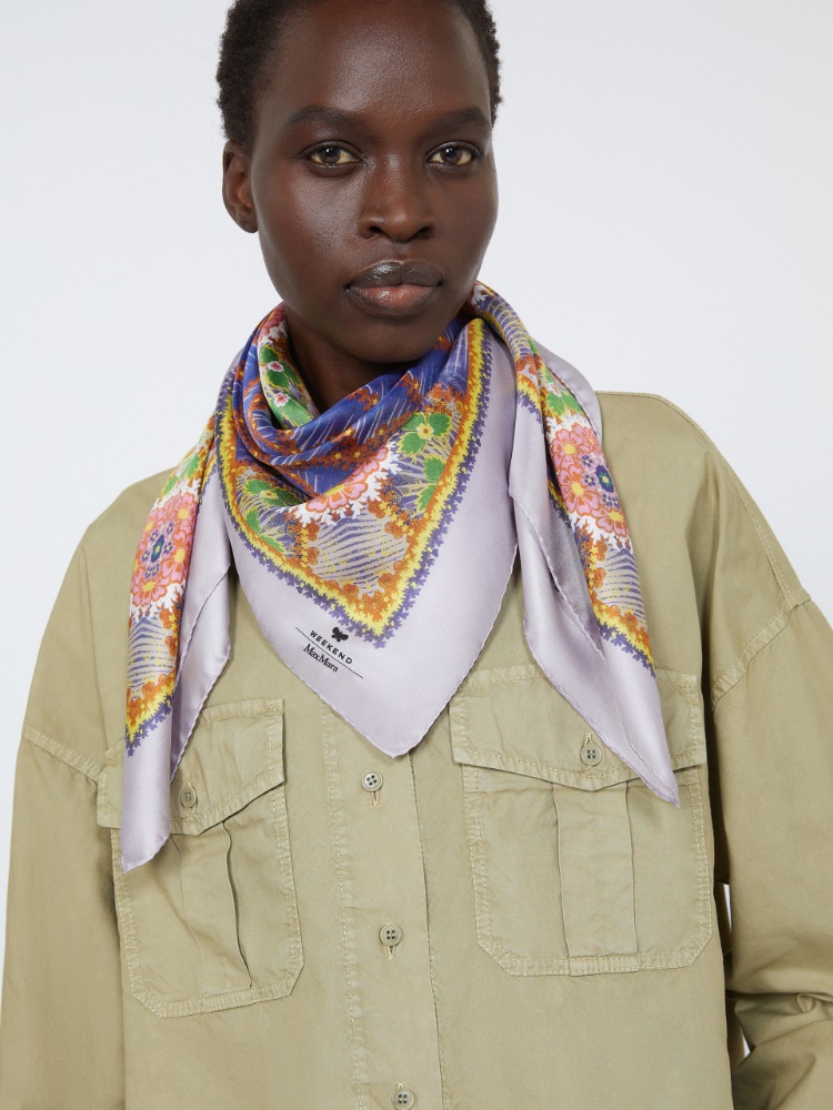 Printed silk twill foulard - LILAC - Weekend - 2