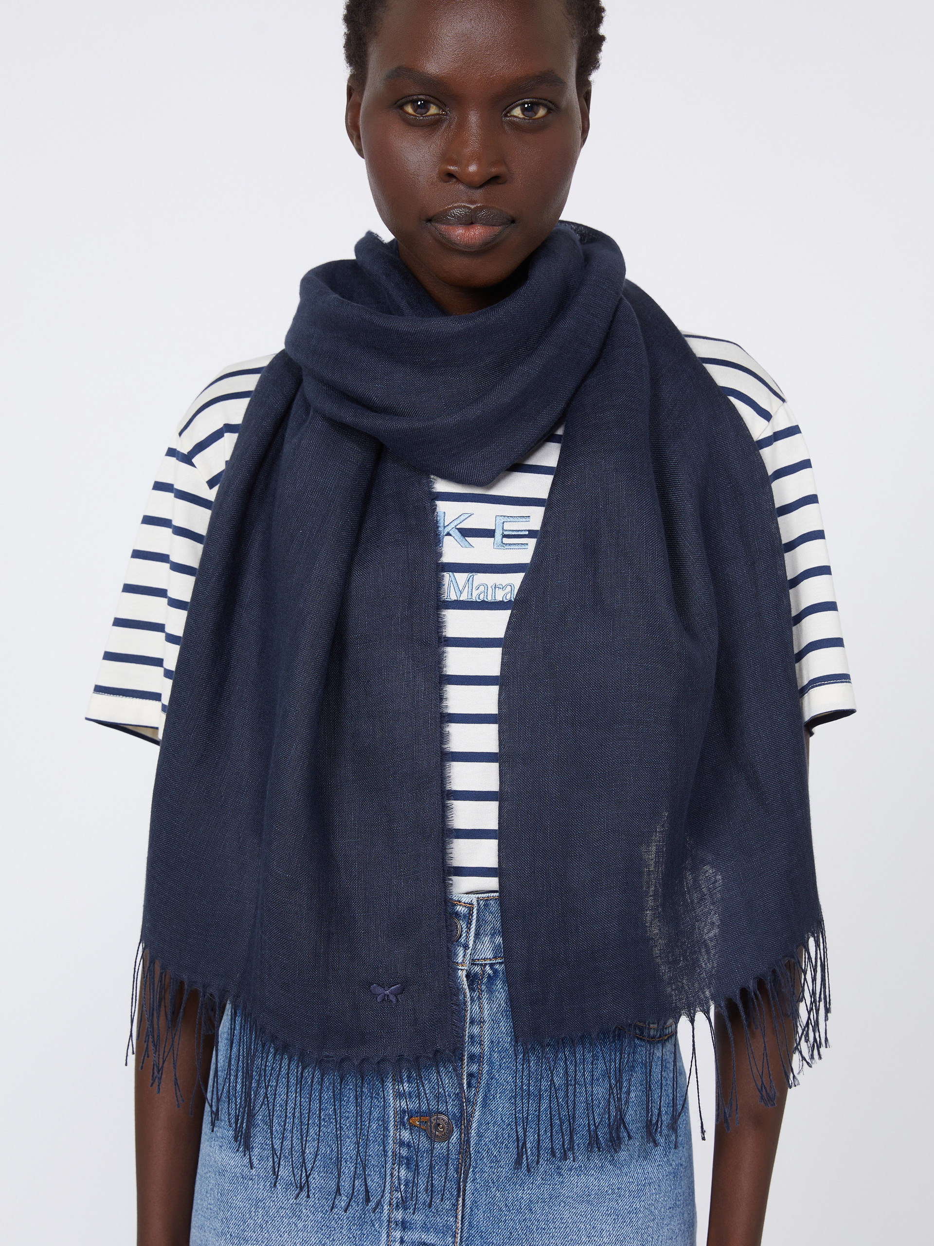 Linen stole with fringes - MIDNIGHTBLUE - Weekend Max Mara - 5