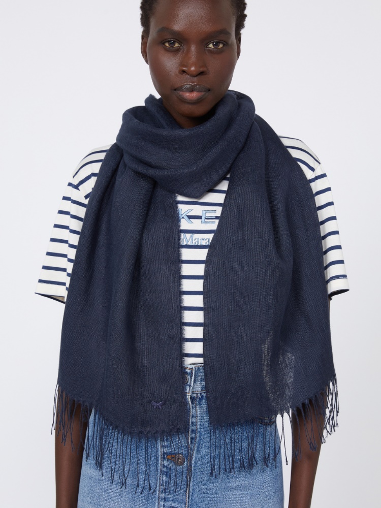 Linen stole with fringes - MIDNIGHTBLUE - Weekend - 2