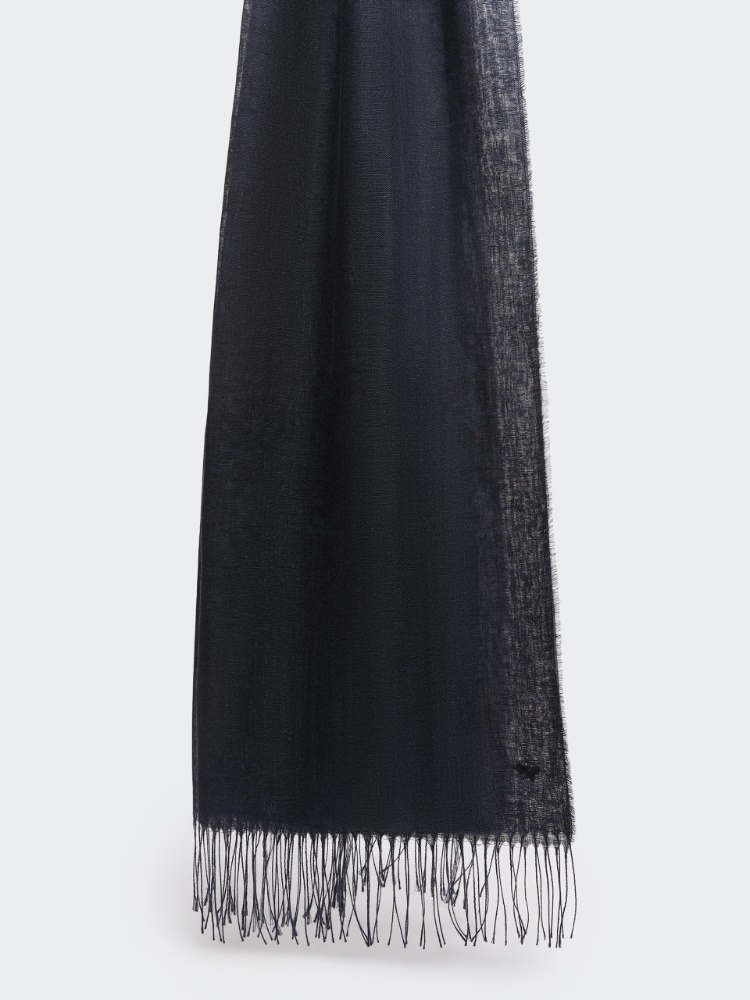 Linen stole with fringes - MIDNIGHTBLUE - Weekend