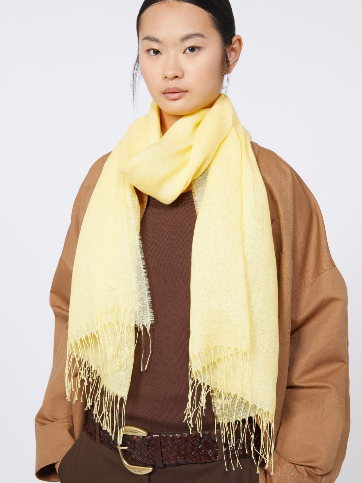 Linen stole with fringes - YELLOW - Weekend - 5