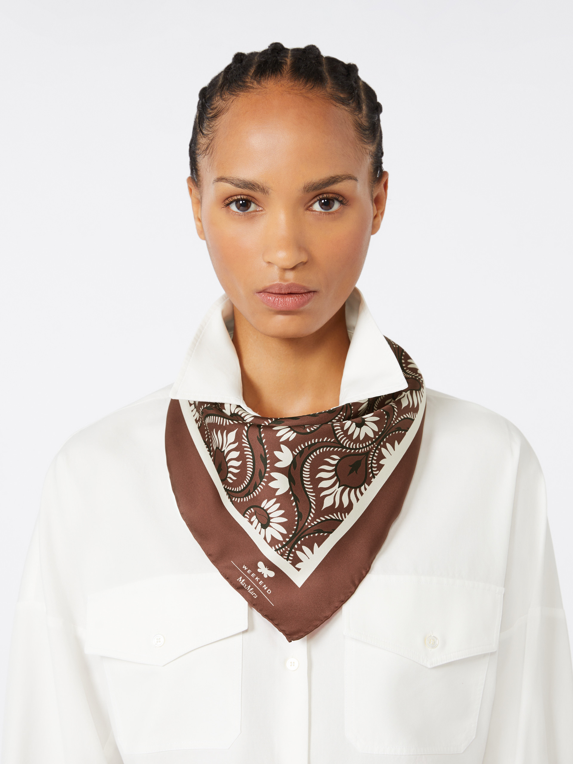 Printed silk square foulard - CARAMEL - Weekend Max Mara - 5