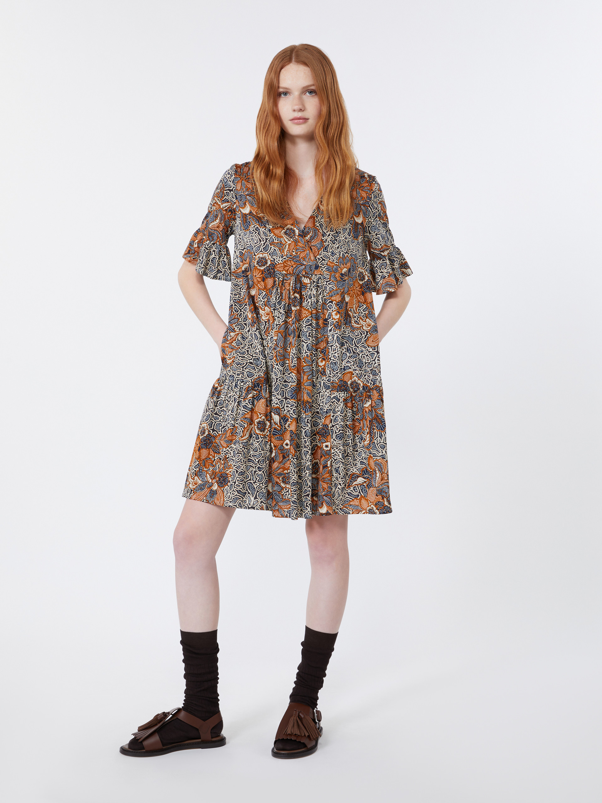 Printed cotton jersey dress - NAVY - Weekend Max Mara