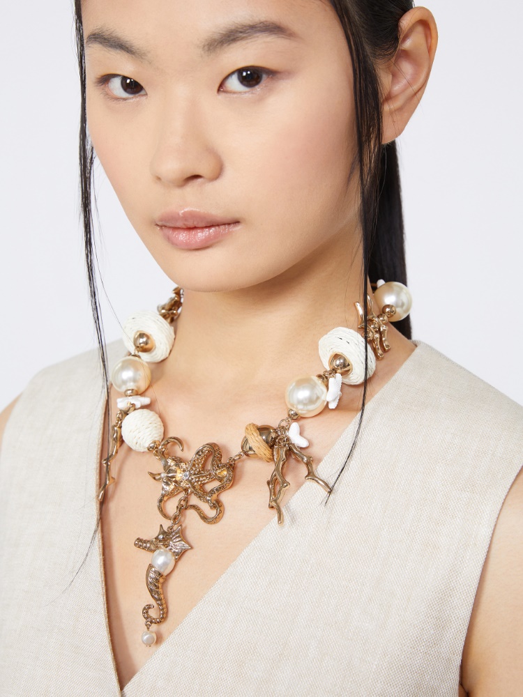 "Abissi" metal and raffia choker necklace - GOLD - Weekend - 2