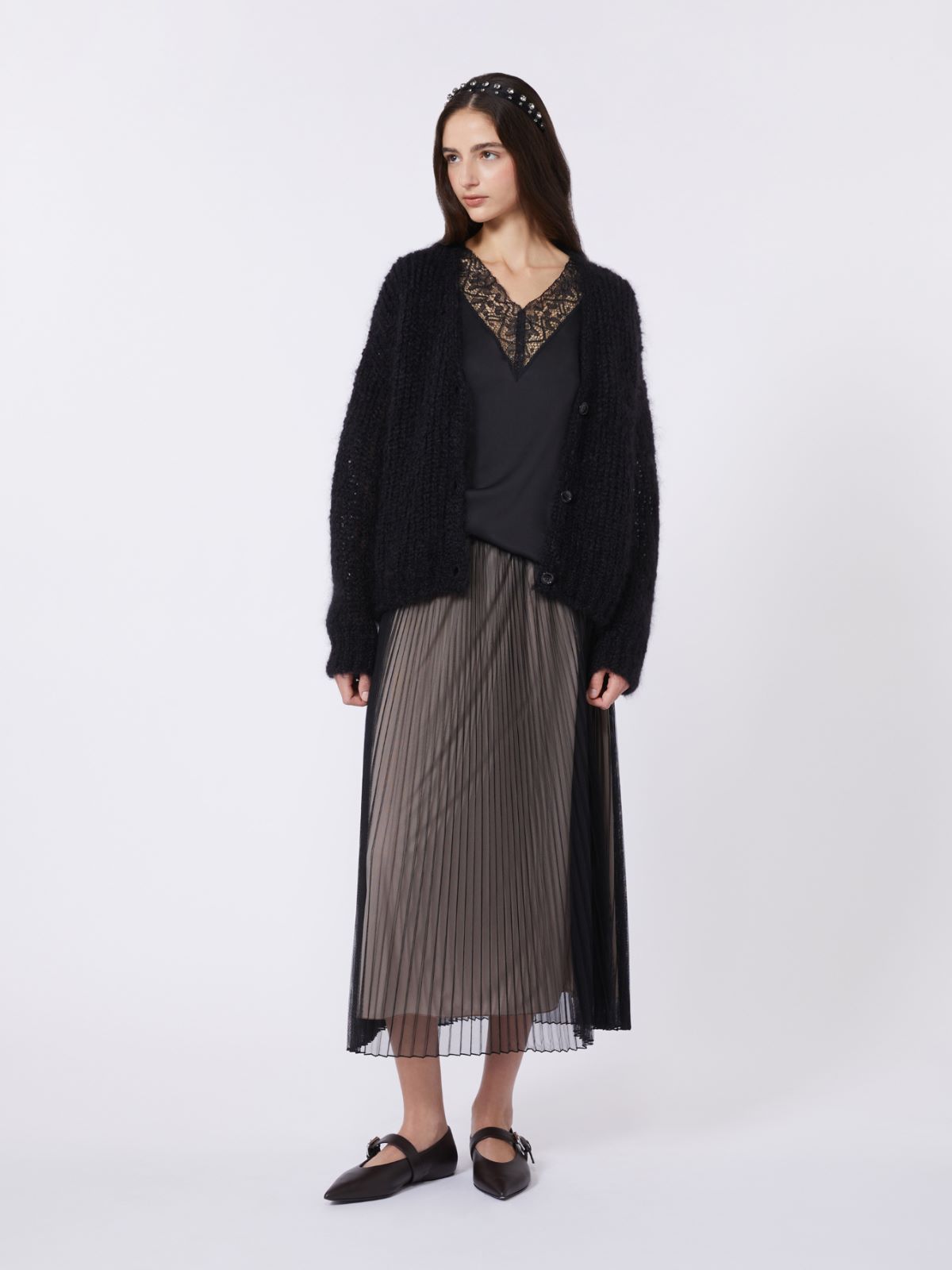 Plissé-pleated tulle skirt - BLACK - Weekend