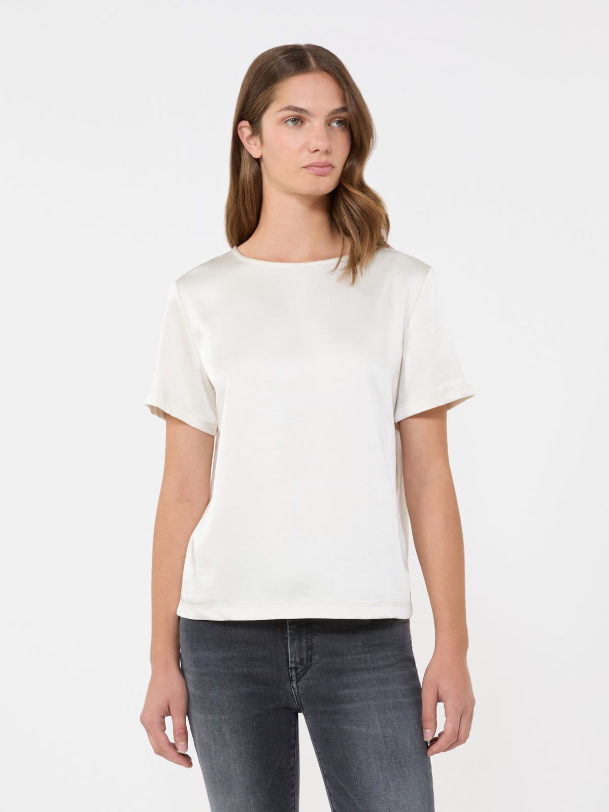 Satin and jersey T-shirt - ECRU - Weekend - 2