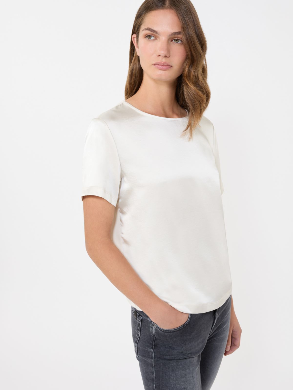 Satin and jersey T-shirt - ECRU - Weekend - 4