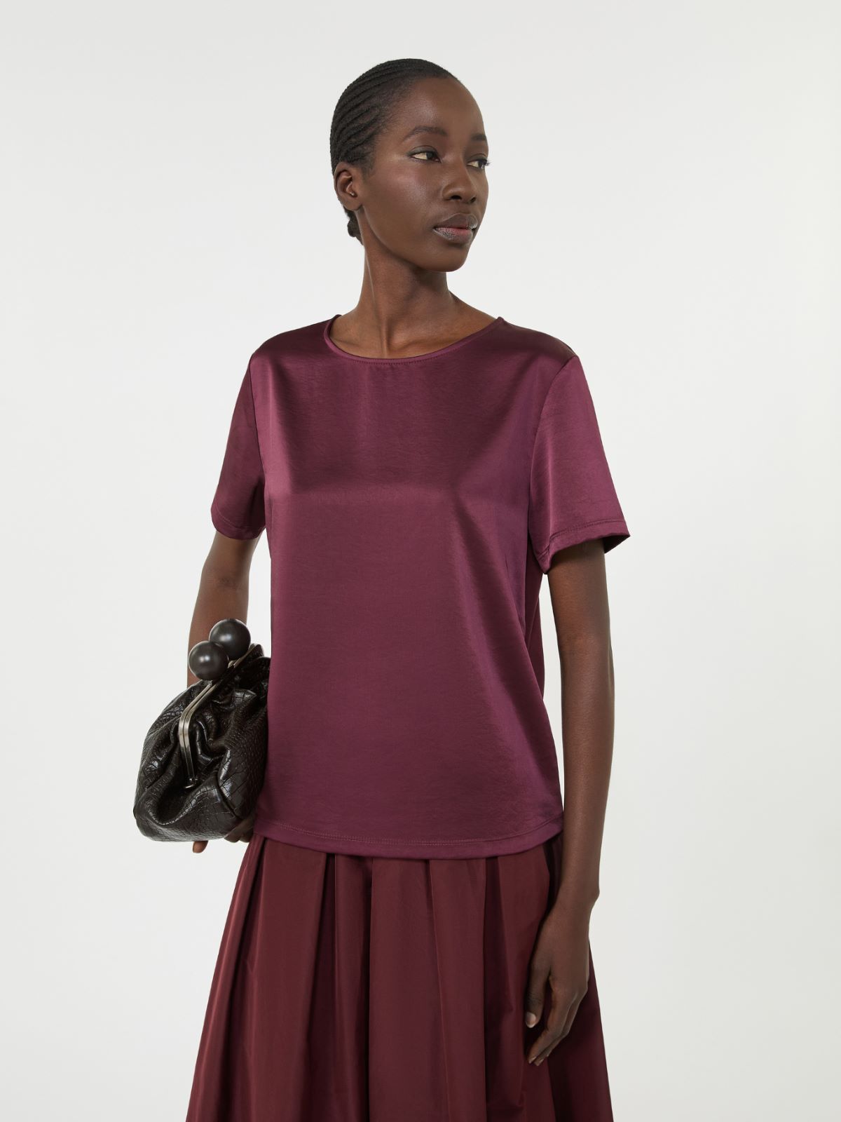 Satin and jersey T-shirt - BORDEAUX - Weekend - 4