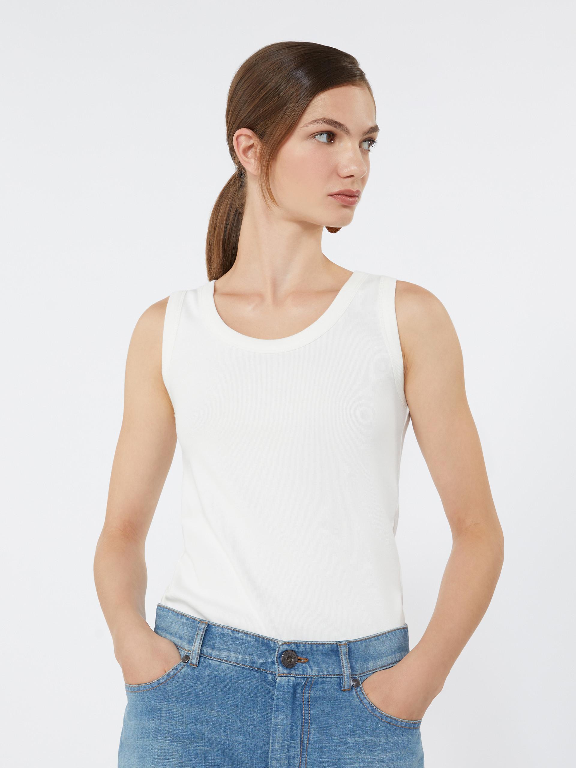 Stretch cotton top - WHITE - Weekend Max Mara - 4