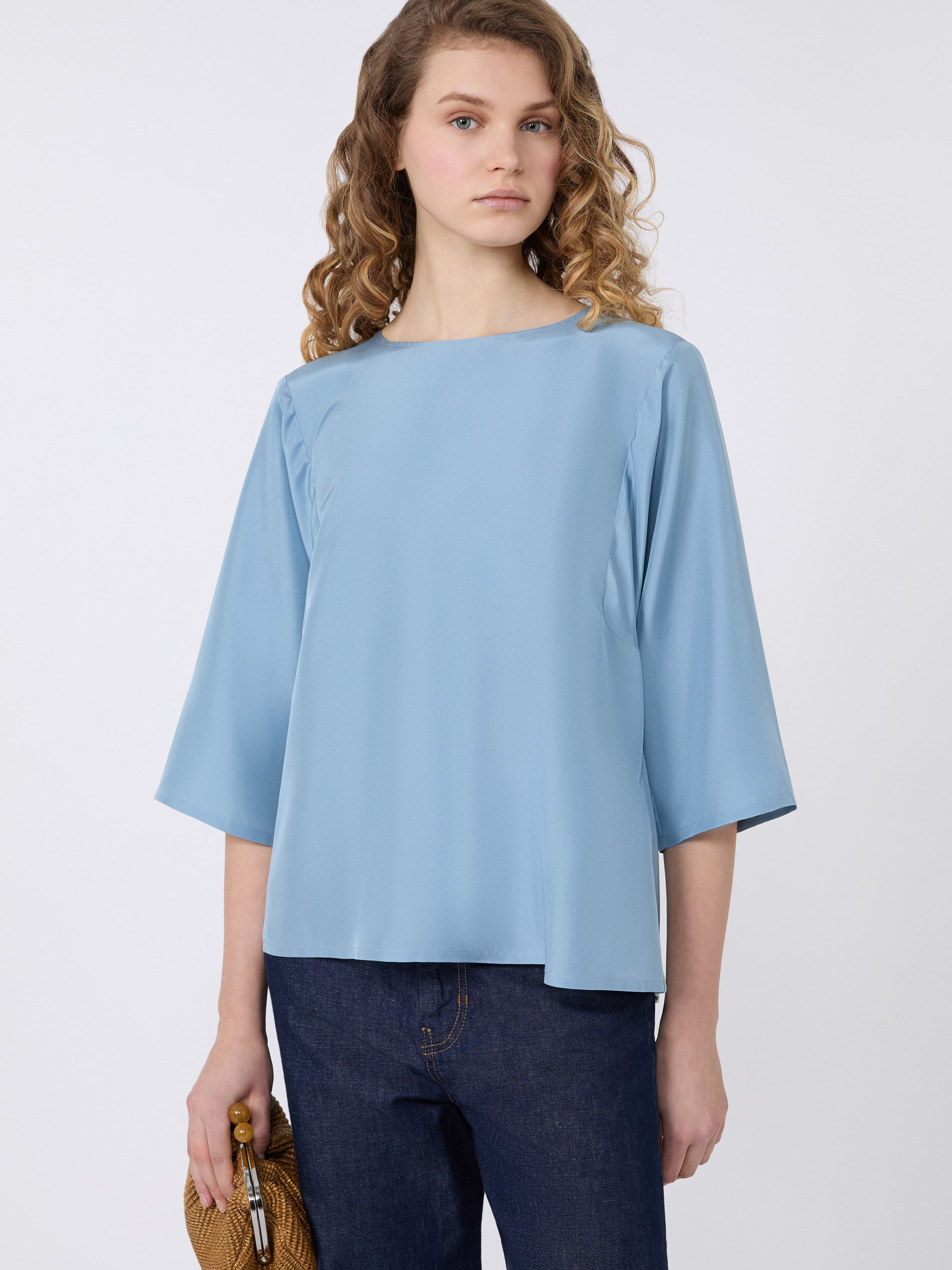 Habotai silk and jersey blouse - LIGHT BLUE - Weekend Max Mara - 4