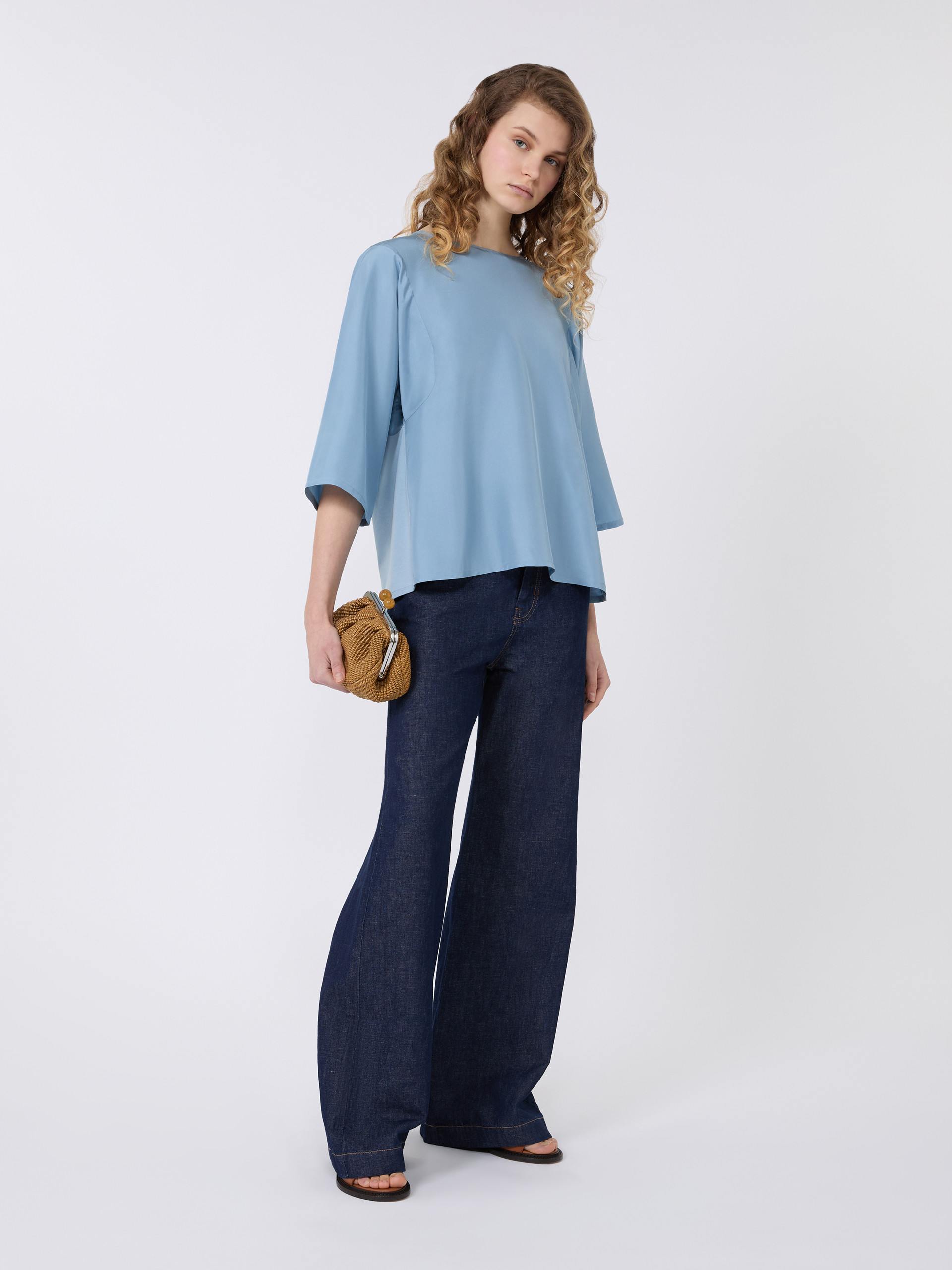 Habotai silk and jersey blouse - LIGHT BLUE - Weekend Max Mara