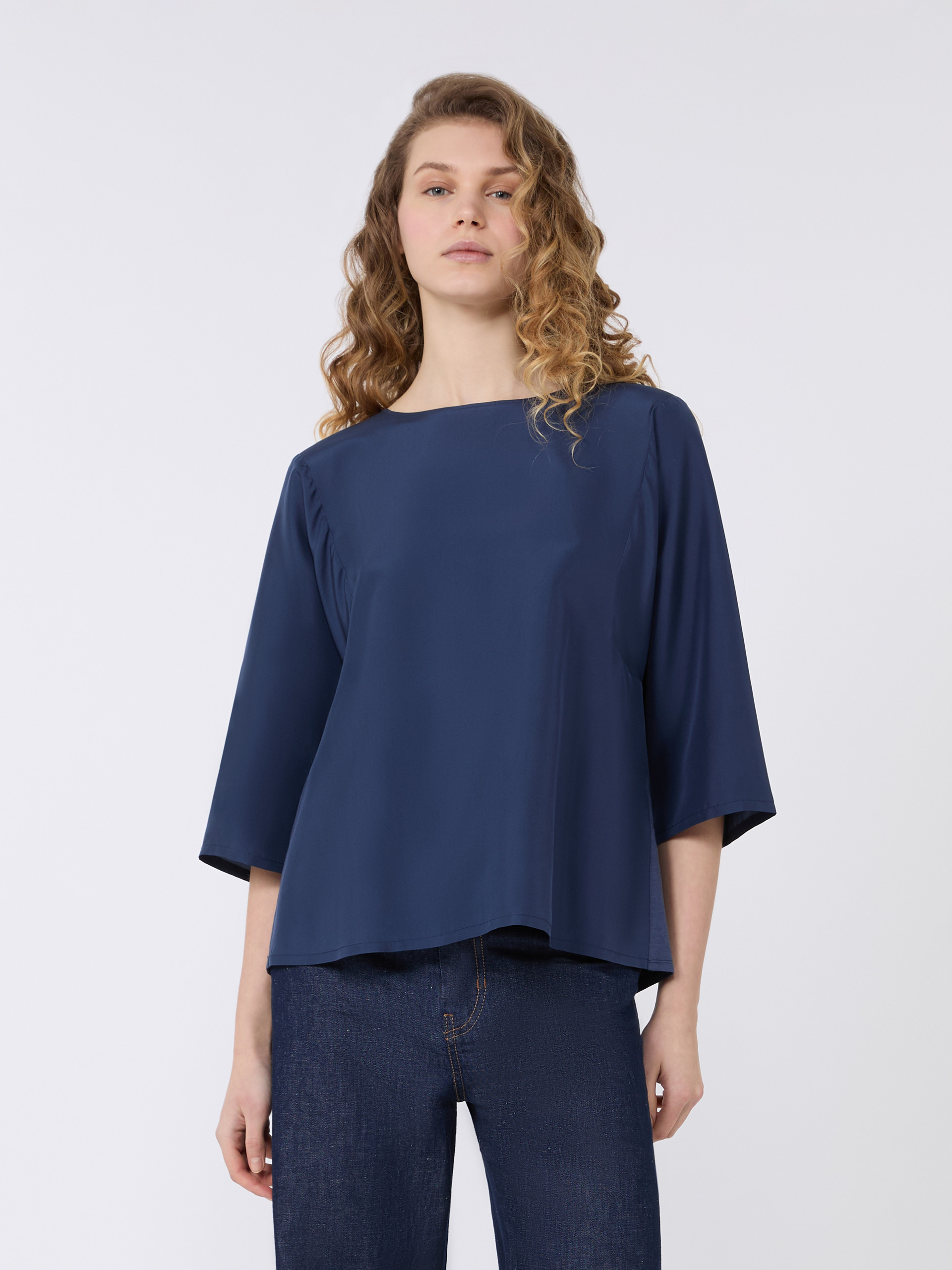 Habotai silk and jersey blouse - NAVY - Weekend Max Mara - 2