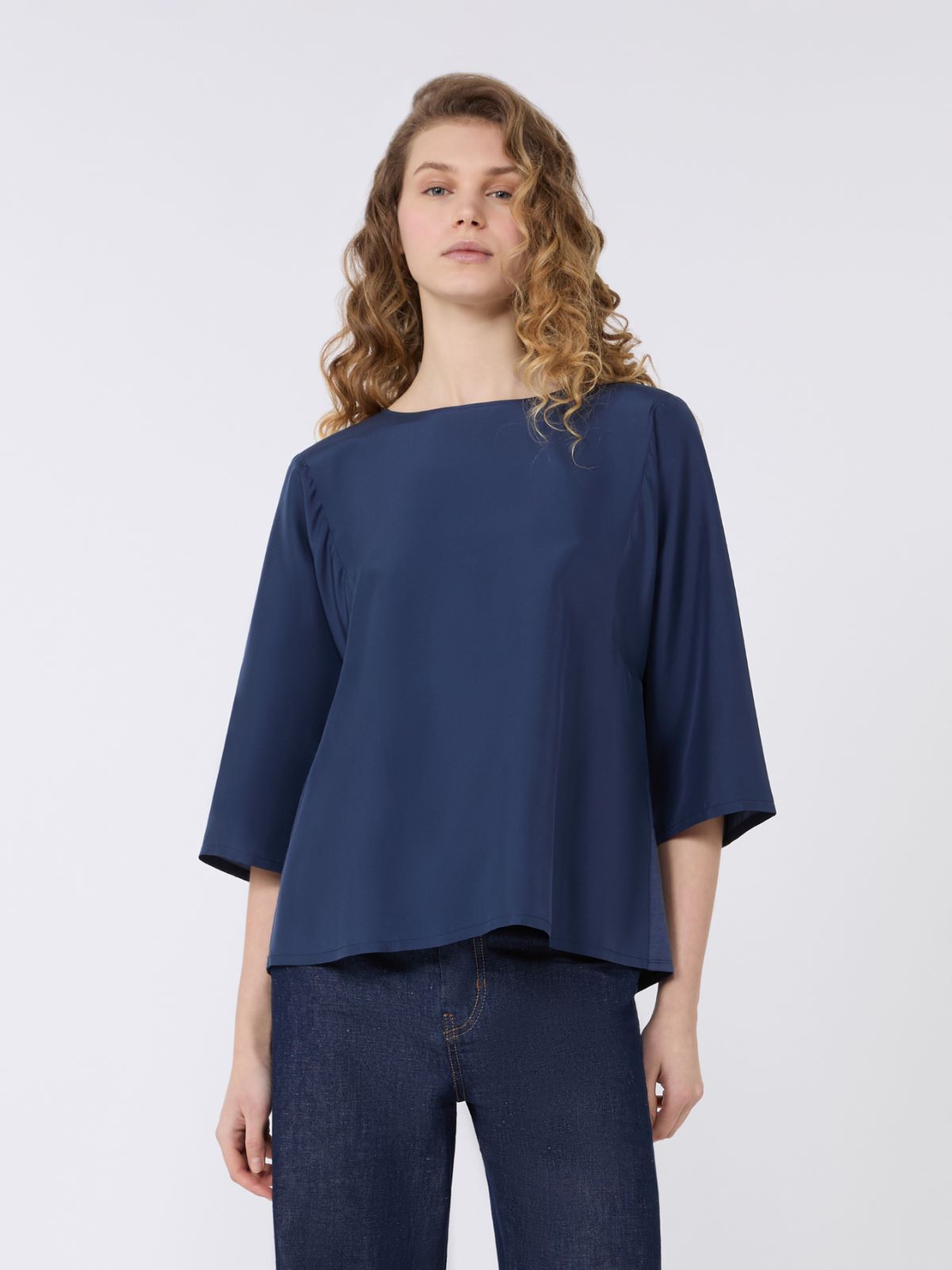 Habotai silk and jersey blouse - NAVY - Weekend - 2