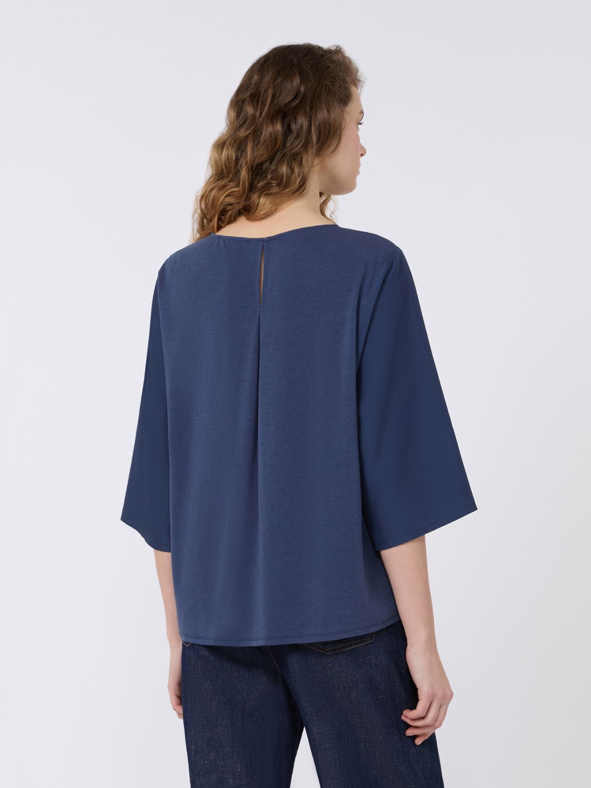 Habotai silk and jersey blouse - NAVY - Weekend - 3