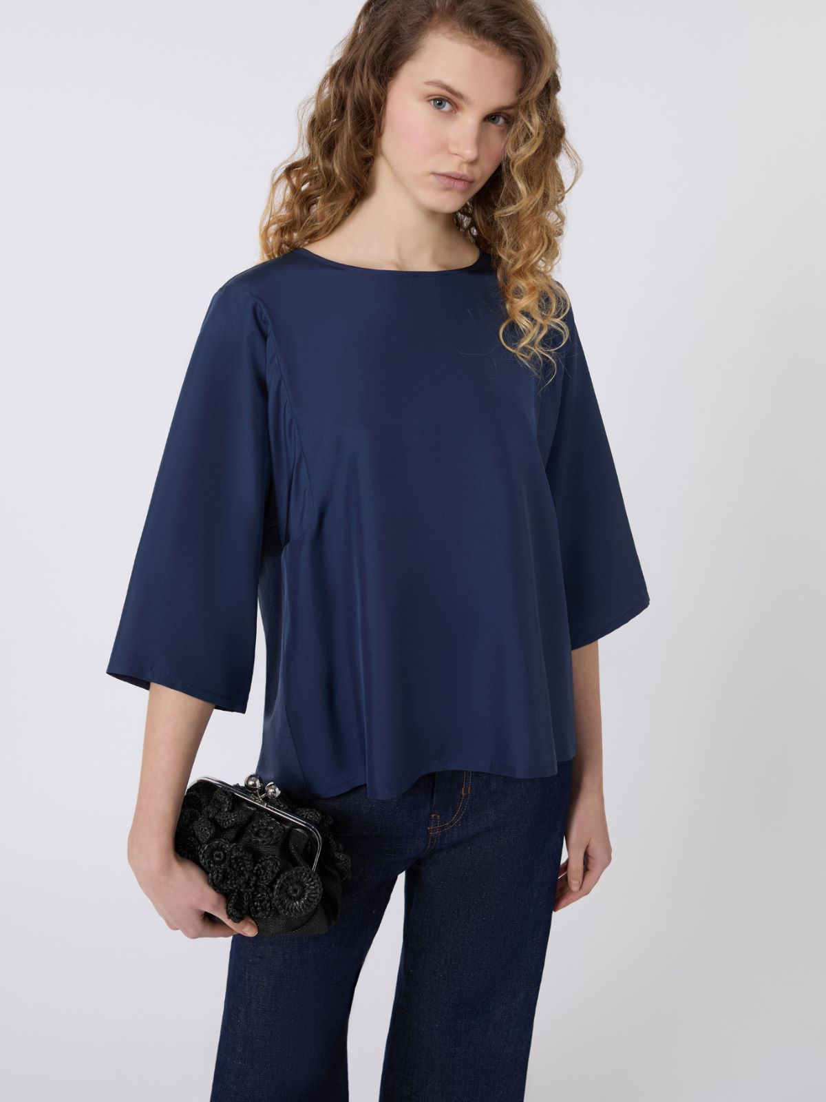 Habotai silk and jersey blouse - NAVY - Weekend - 4