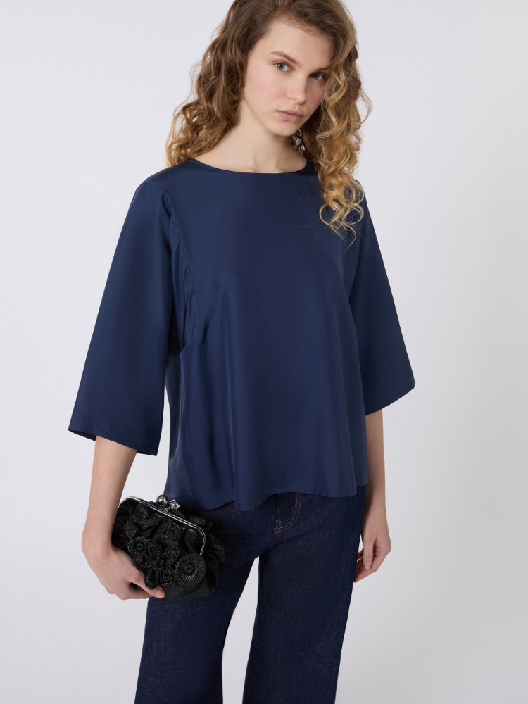 Habotai silk and jersey blouse - NAVY - Weekend