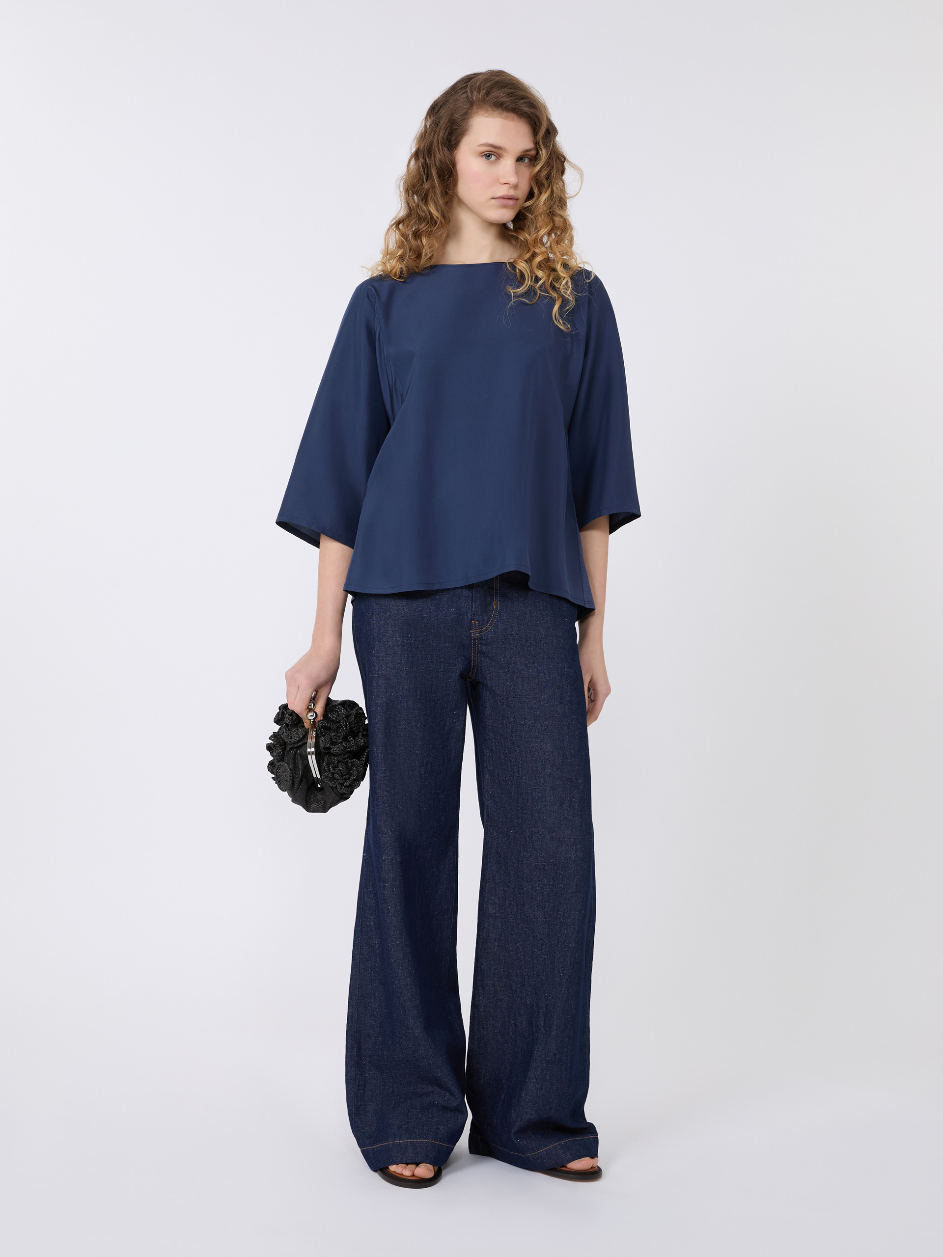 Habotai silk and jersey blouse - NAVY - Weekend Max Mara