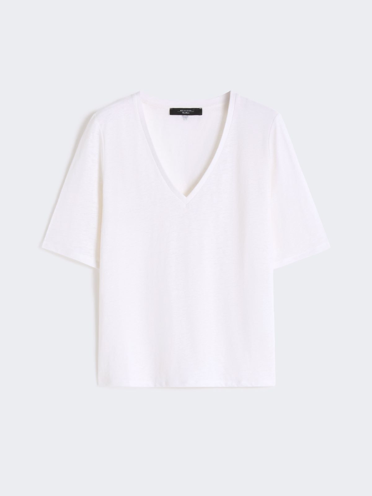 T-shirt a V in jersey di lino stretch - BIANCO - Weekend - 5