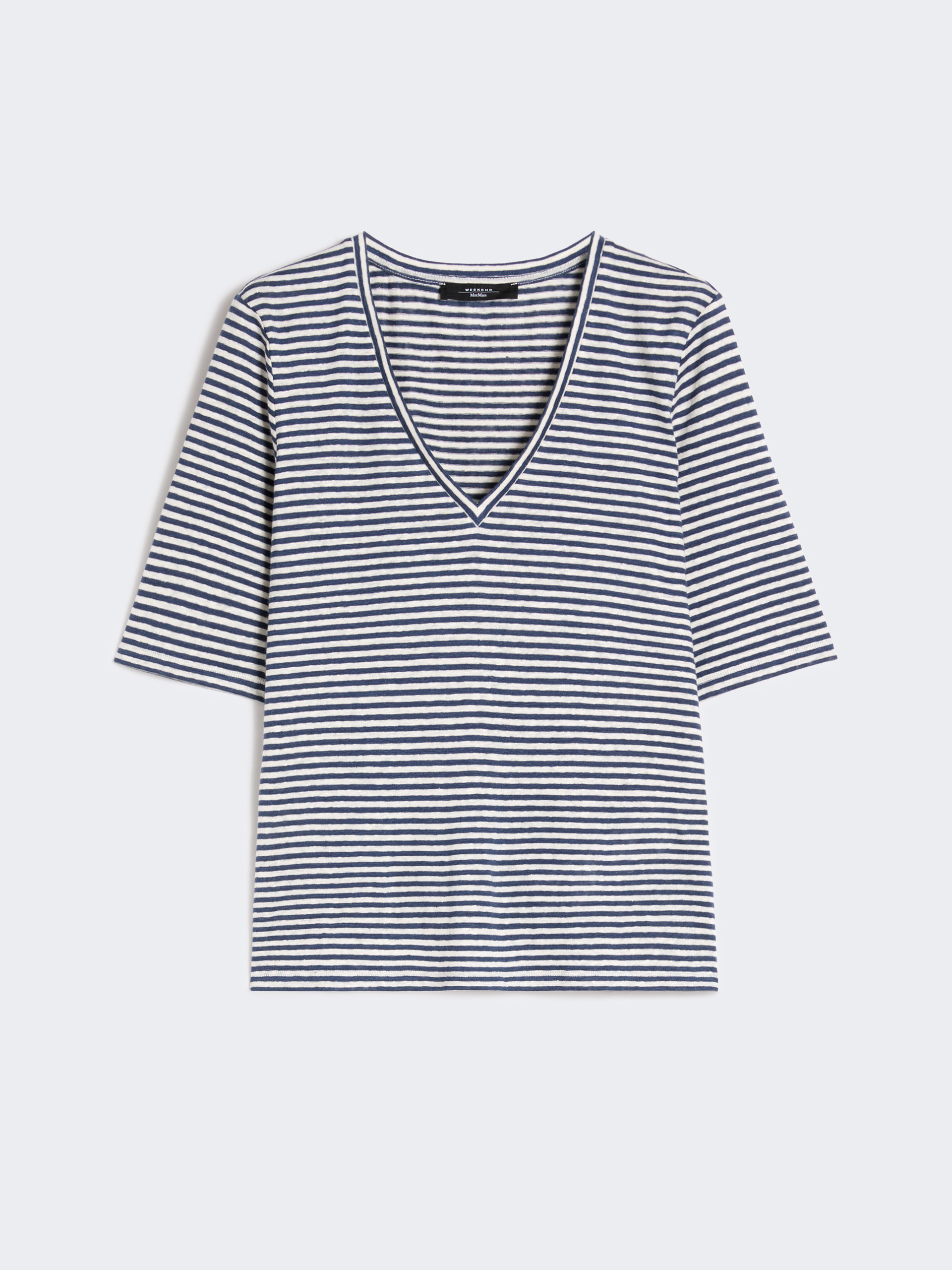 Stretch linen jersey V-neck T-shirt - ULTRAMARINE - Weekend Max Mara - 5