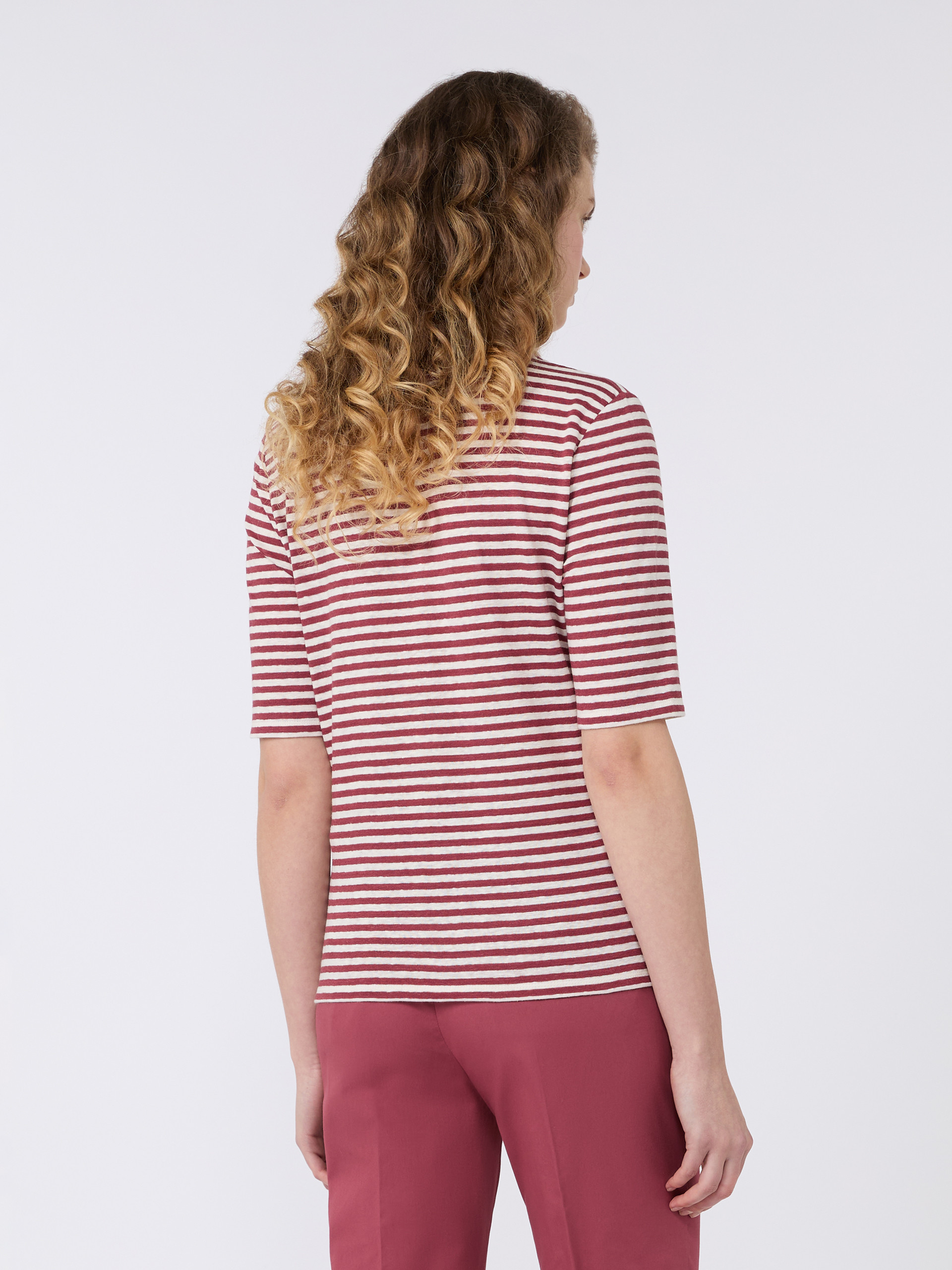 Stretch linen jersey V-neck T-shirt - CHERRY - Weekend Max Mara - 3
