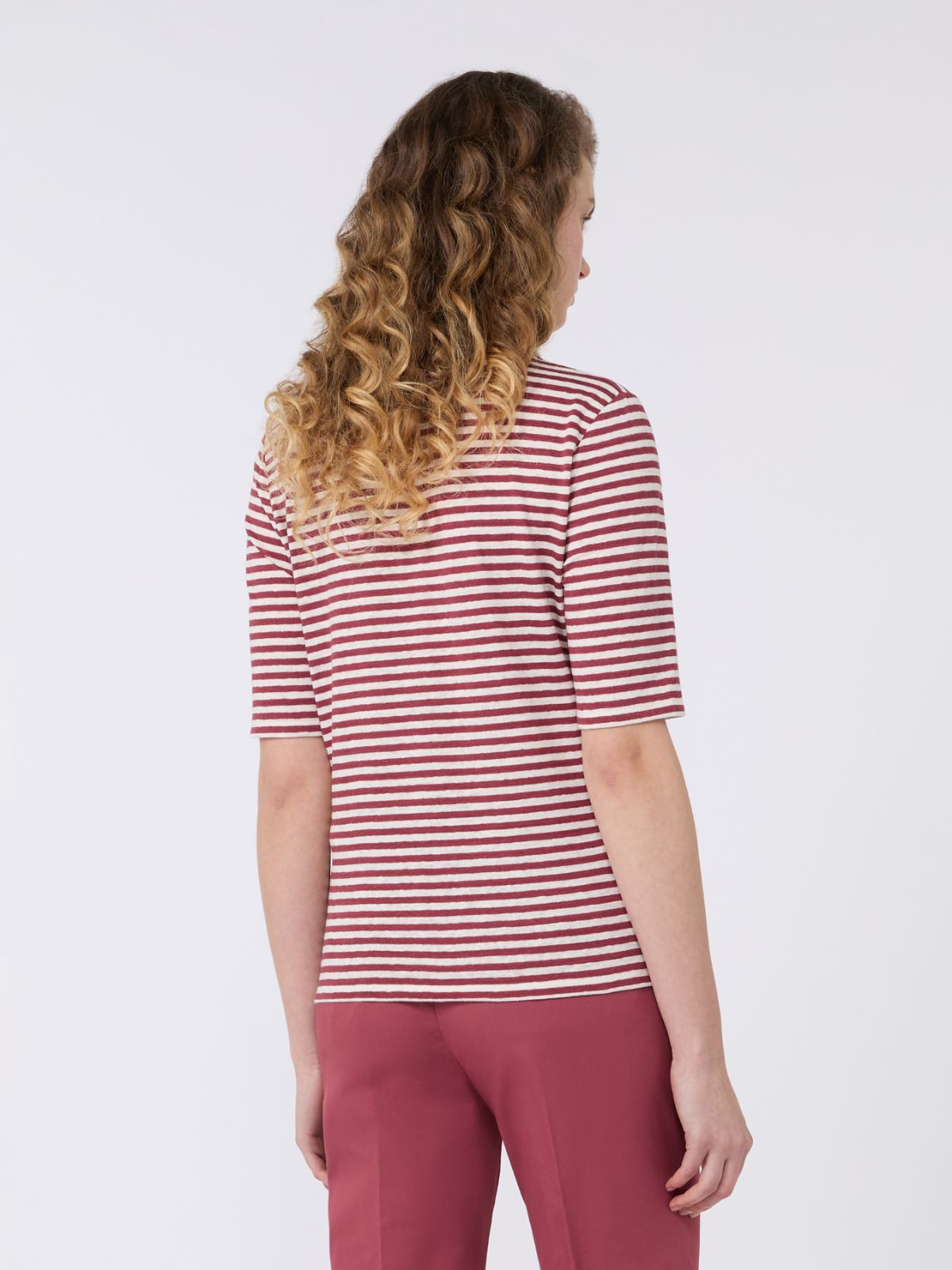 T-shirt a V in jersey di lino stretch - CILIEGIA - Weekend - 3