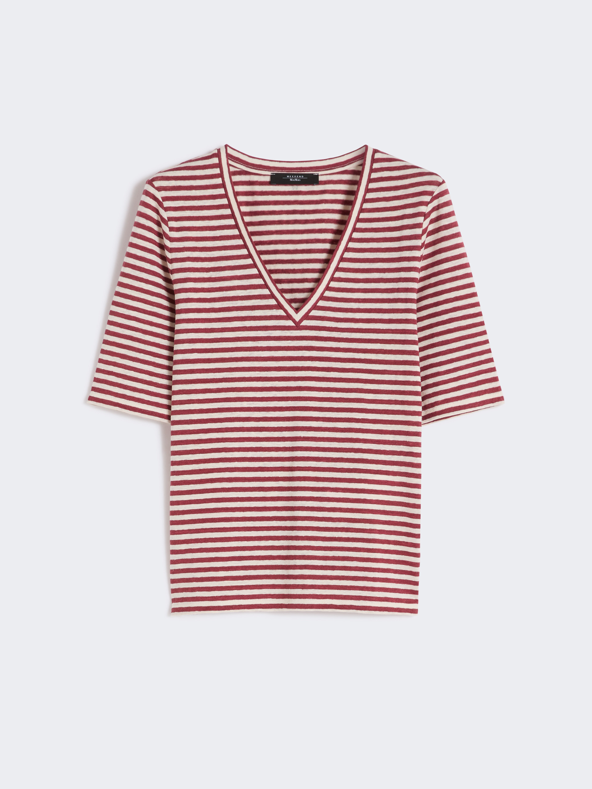 Stretch linen jersey V-neck T-shirt - CHERRY - Weekend Max Mara - 5