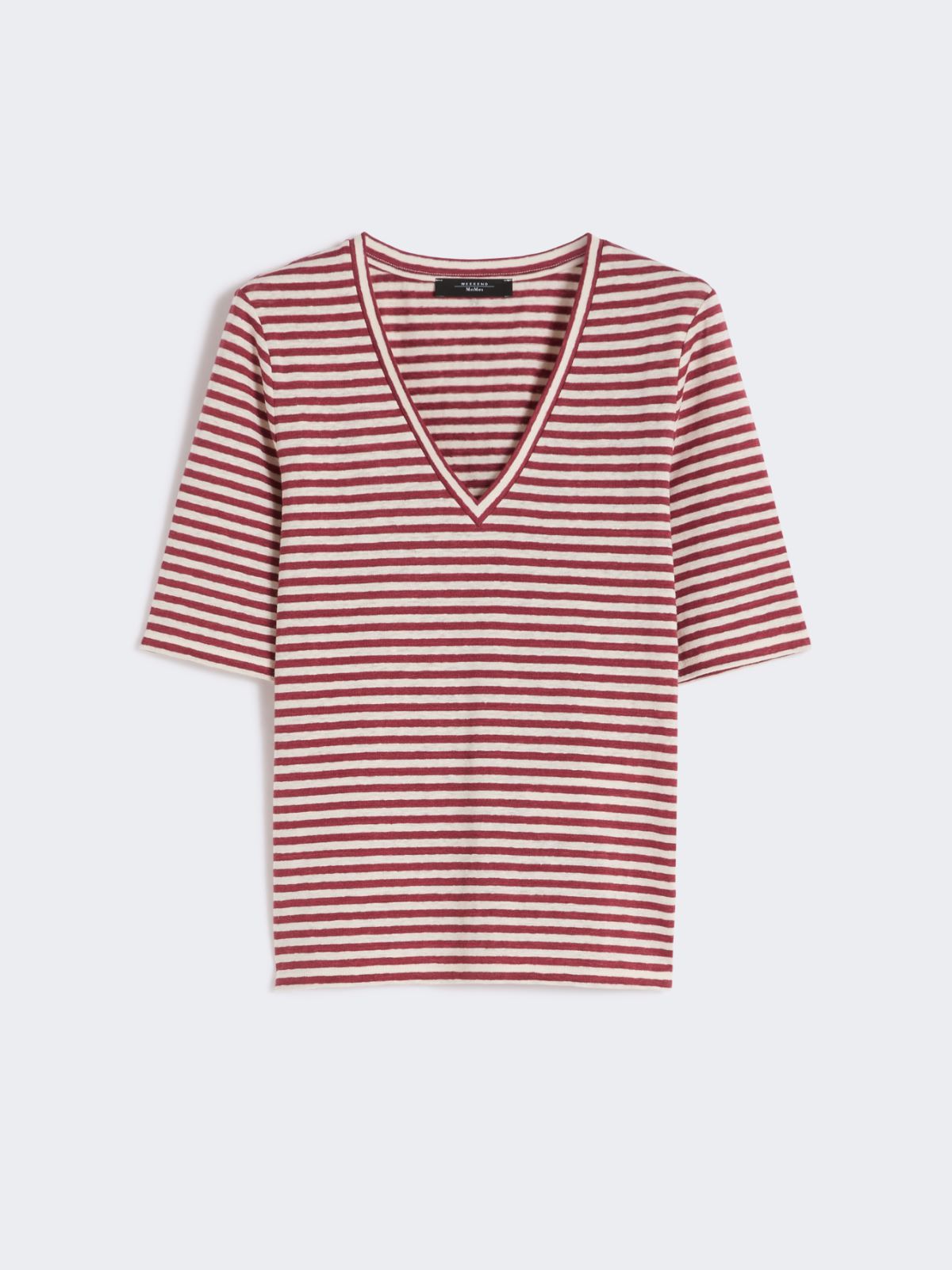 T-shirt a V in jersey di lino stretch - CILIEGIA - Weekend - 5
