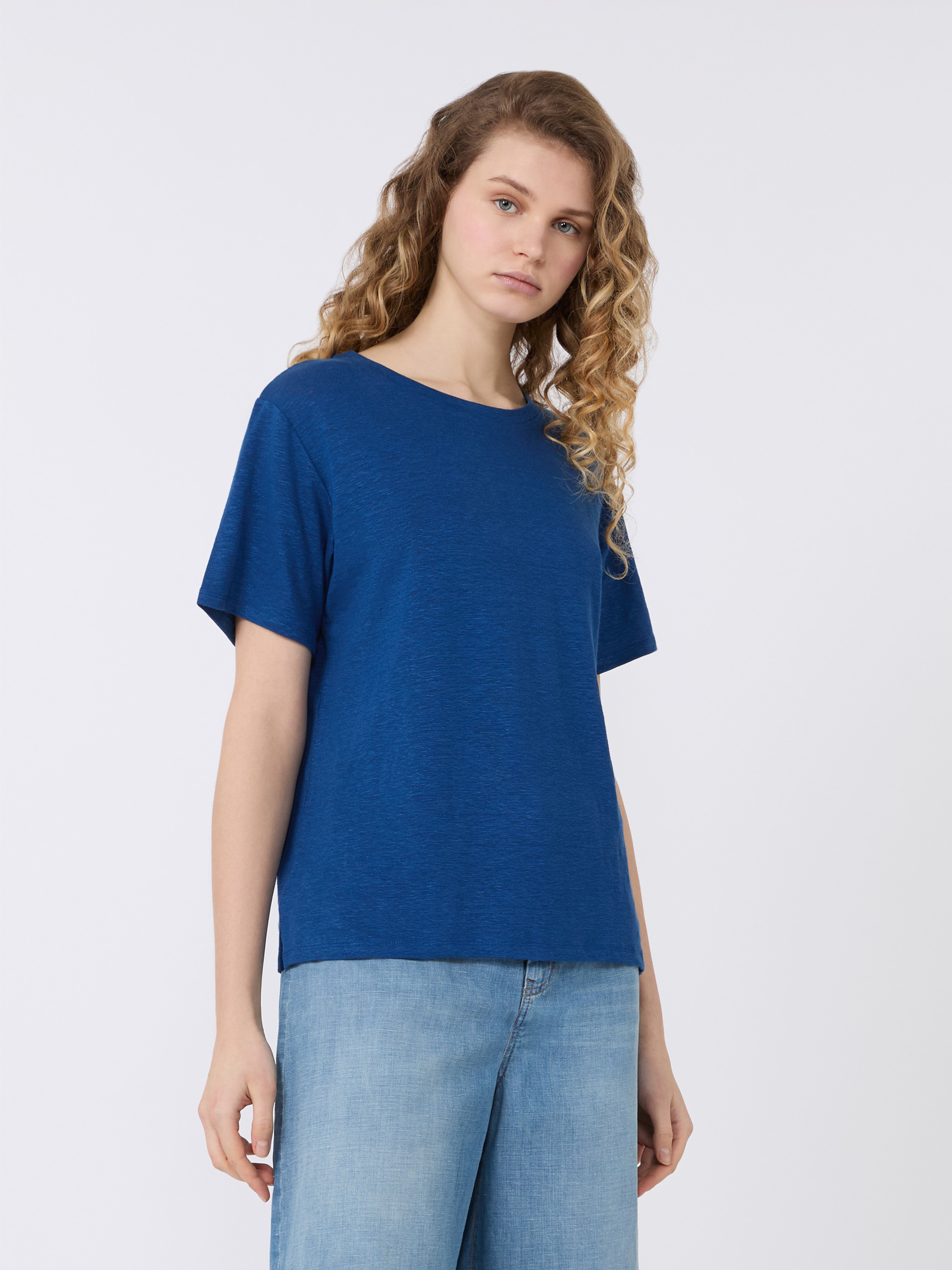 Stretch linen jersey basic T-shirt - OCEAN - Weekend Max Mara - 2