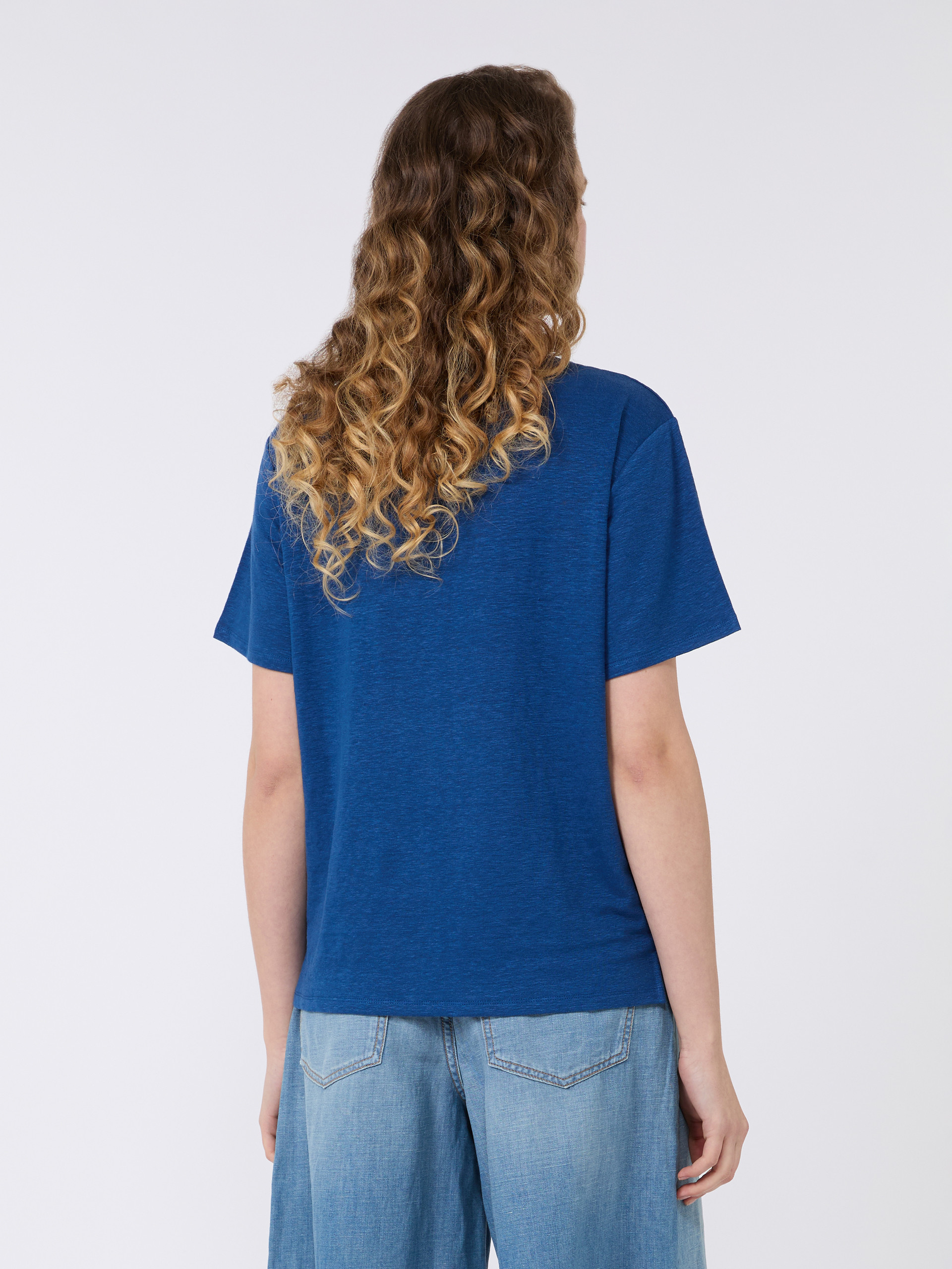 Stretch linen jersey basic T-shirt - OCEAN - Weekend Max Mara - 3