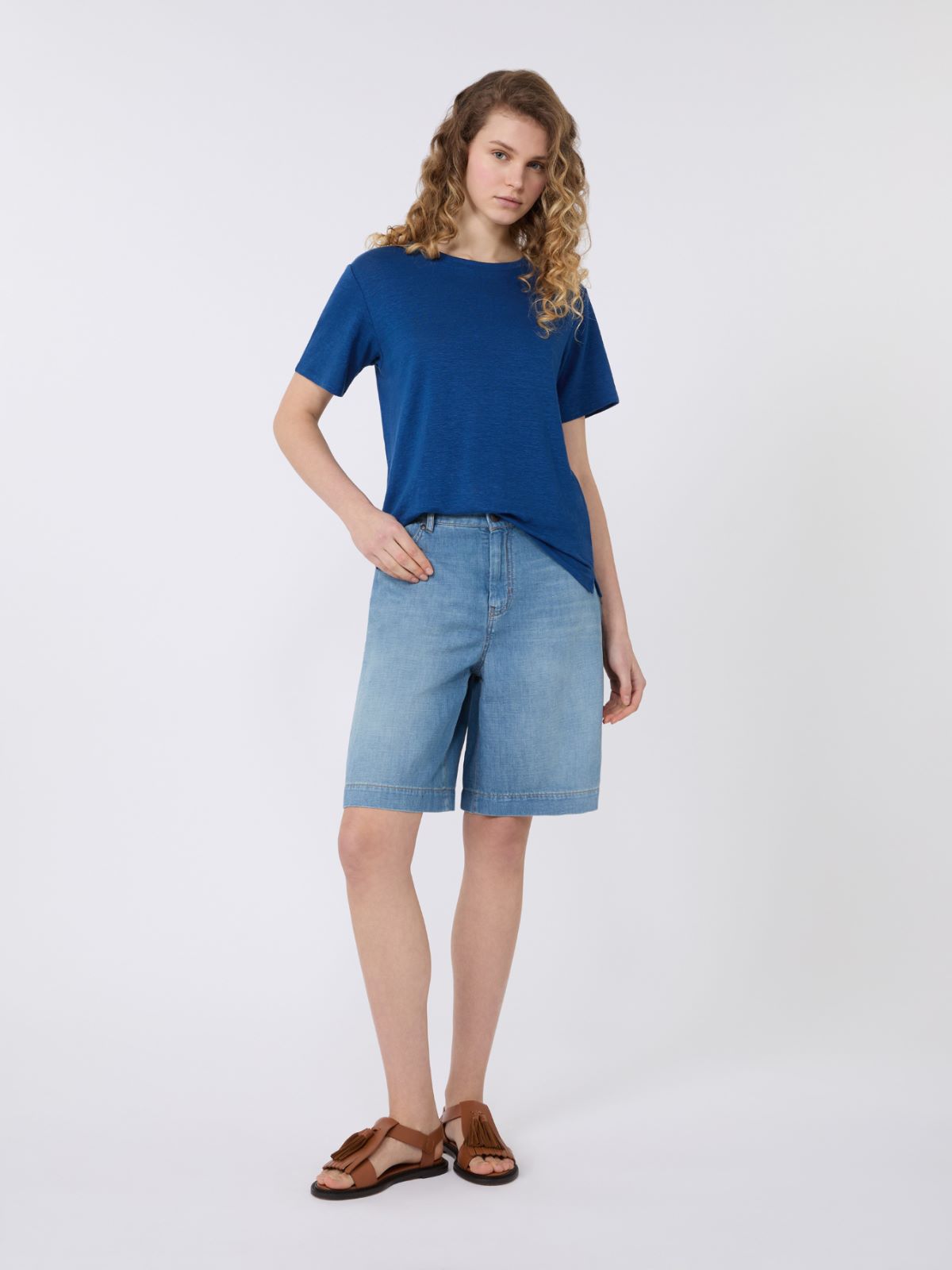 Stretch linen jersey basic T-shirt - OCEAN - Weekend