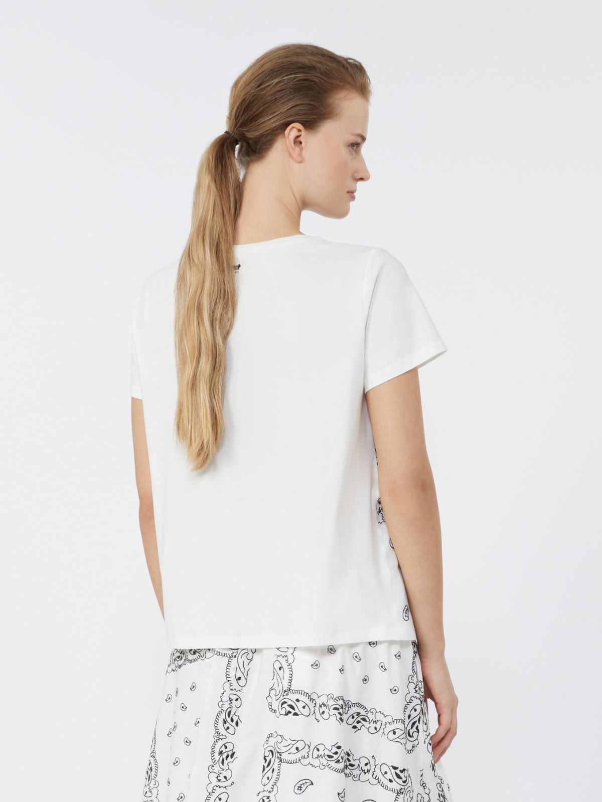 Embroidered linen and stretch cotton jersey T-shirt - WHITE - Weekend - 3