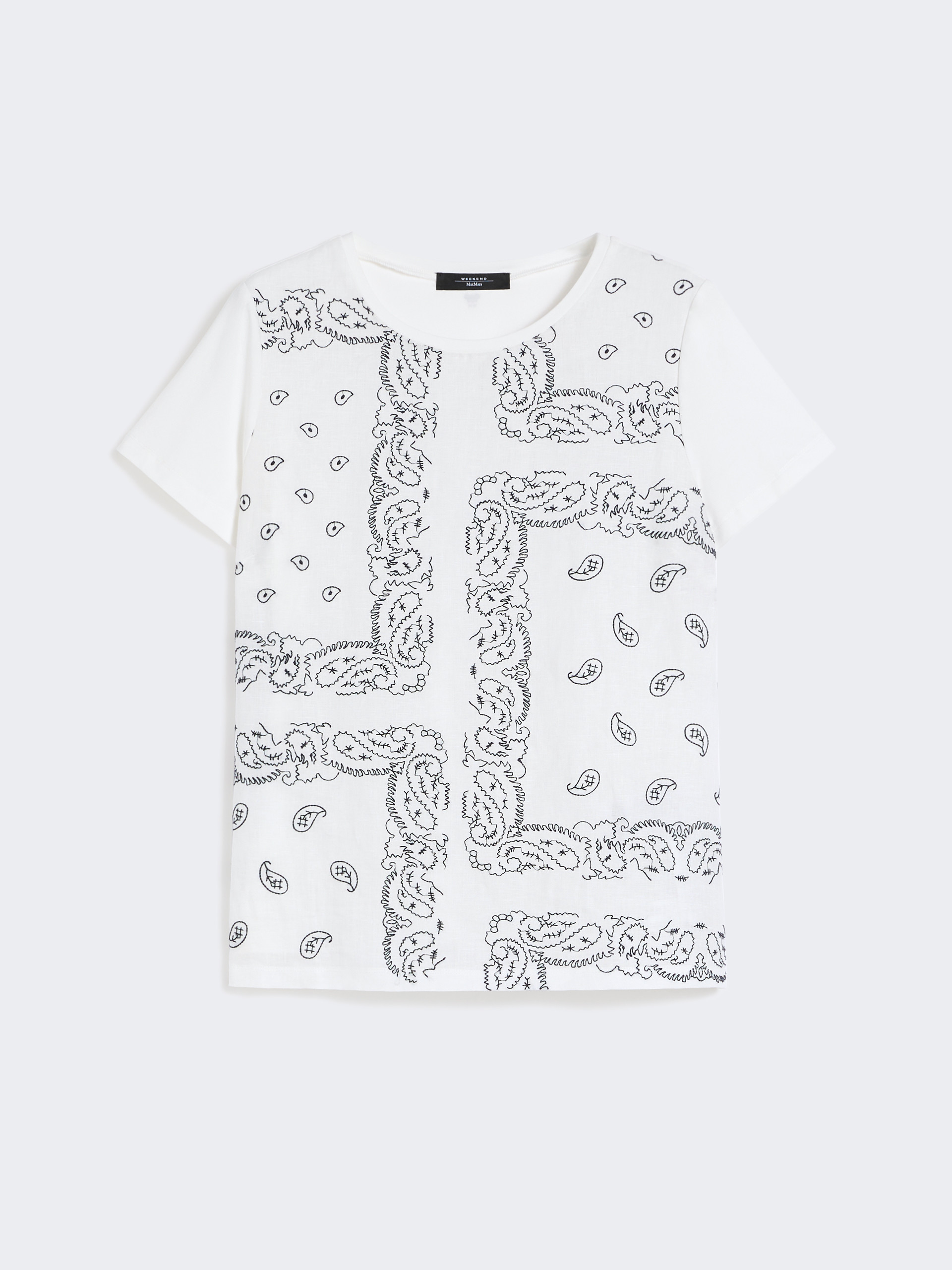 Embroidered linen and stretch cotton jersey T-shirt - WHITE - Weekend Max Mara - 5