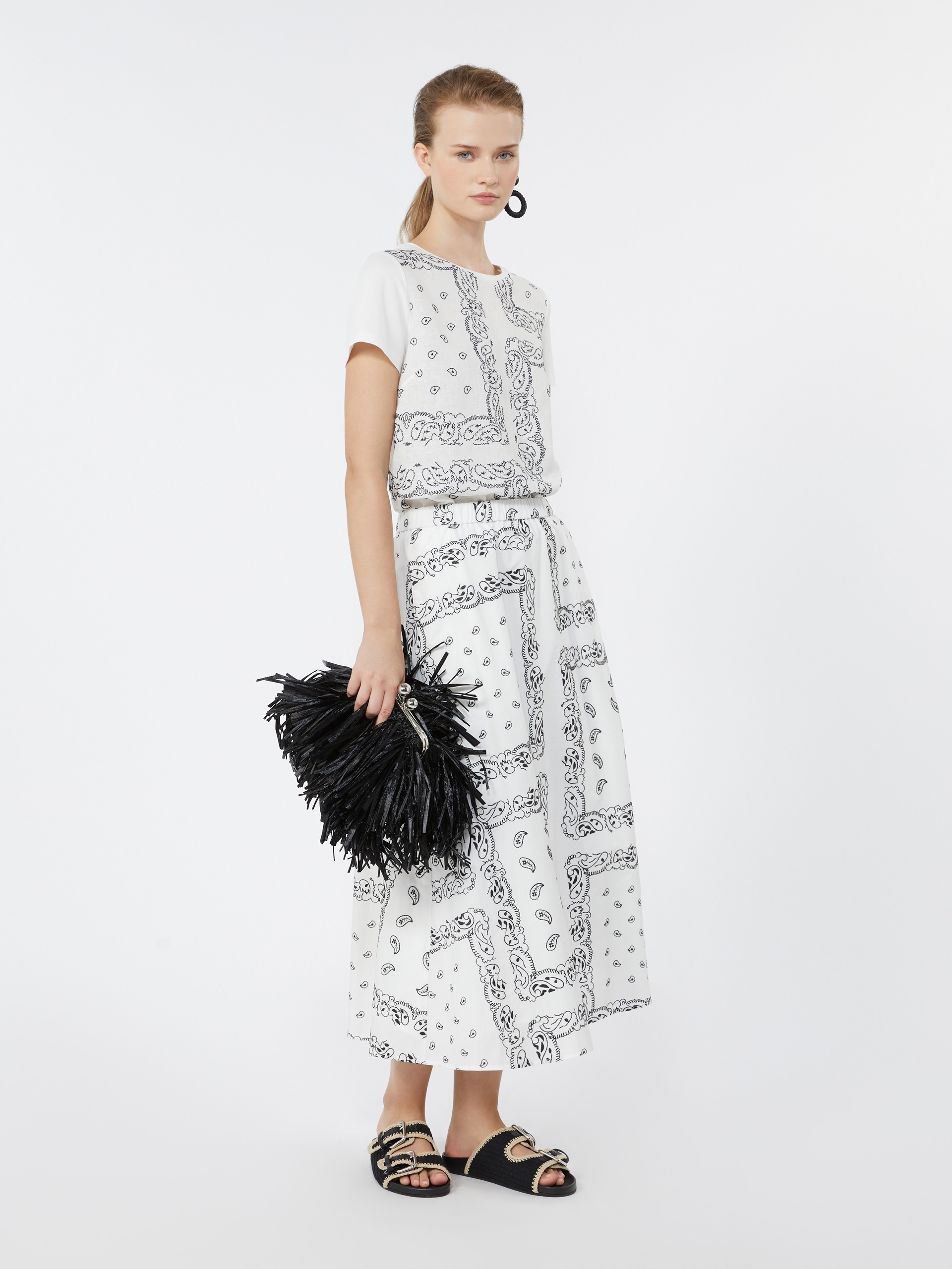 Embroidered linen and stretch cotton jersey T-shirt - WHITE - Weekend Max Mara