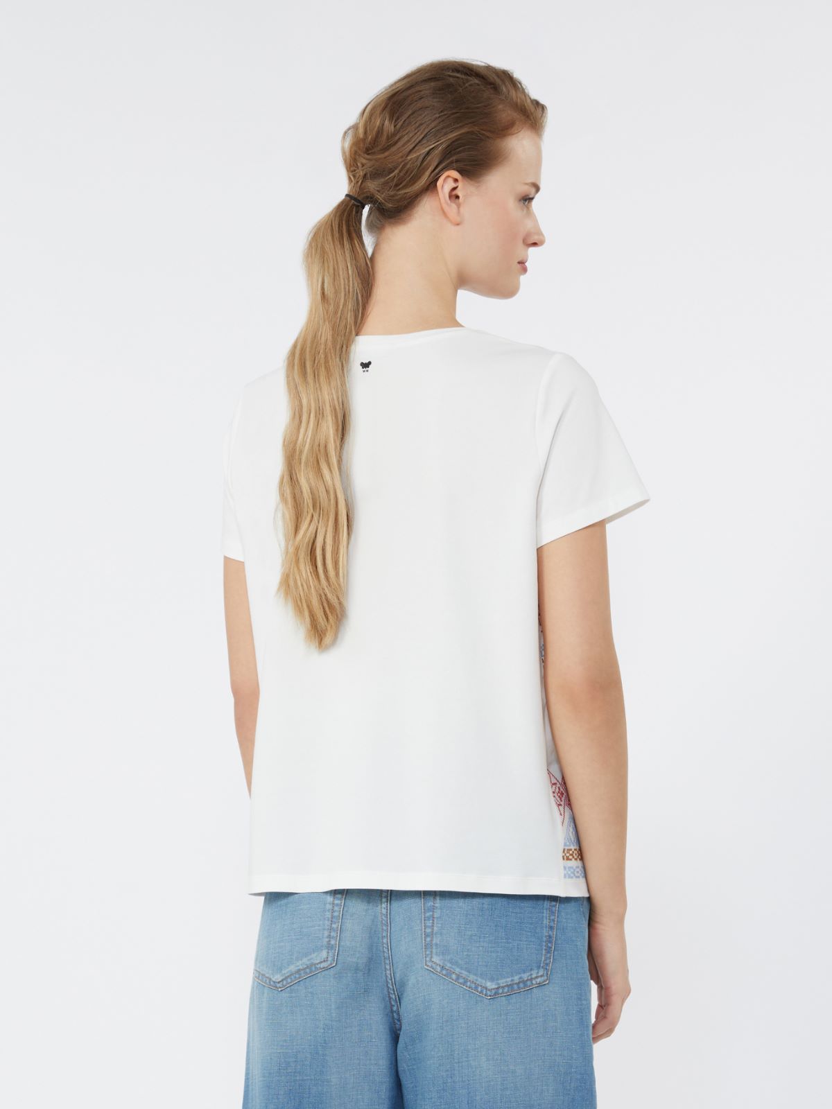 Embroidered linen and stretch cotton jersey T-shirt - WHITE - Weekend - 3