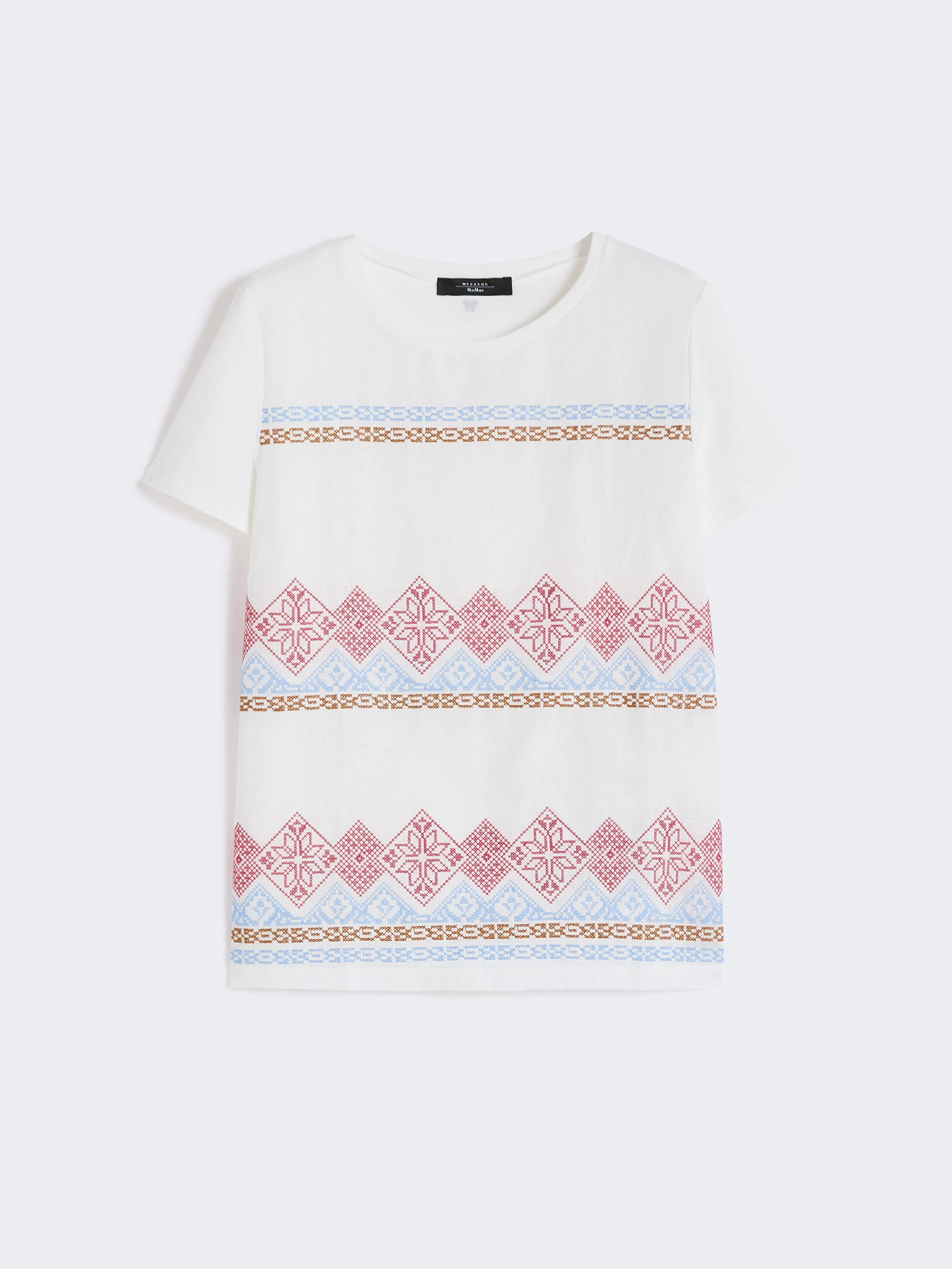 Embroidered linen and stretch cotton jersey T-shirt - WHITE - Weekend Max Mara - 5
