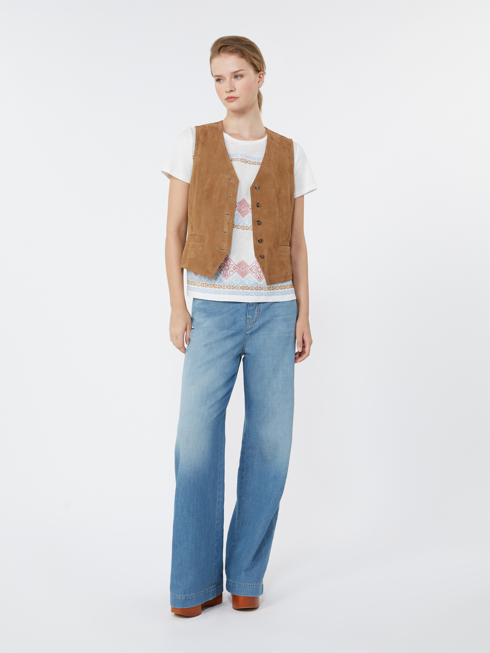 Embroidered linen and stretch cotton jersey T-shirt - WHITE - Weekend Max Mara