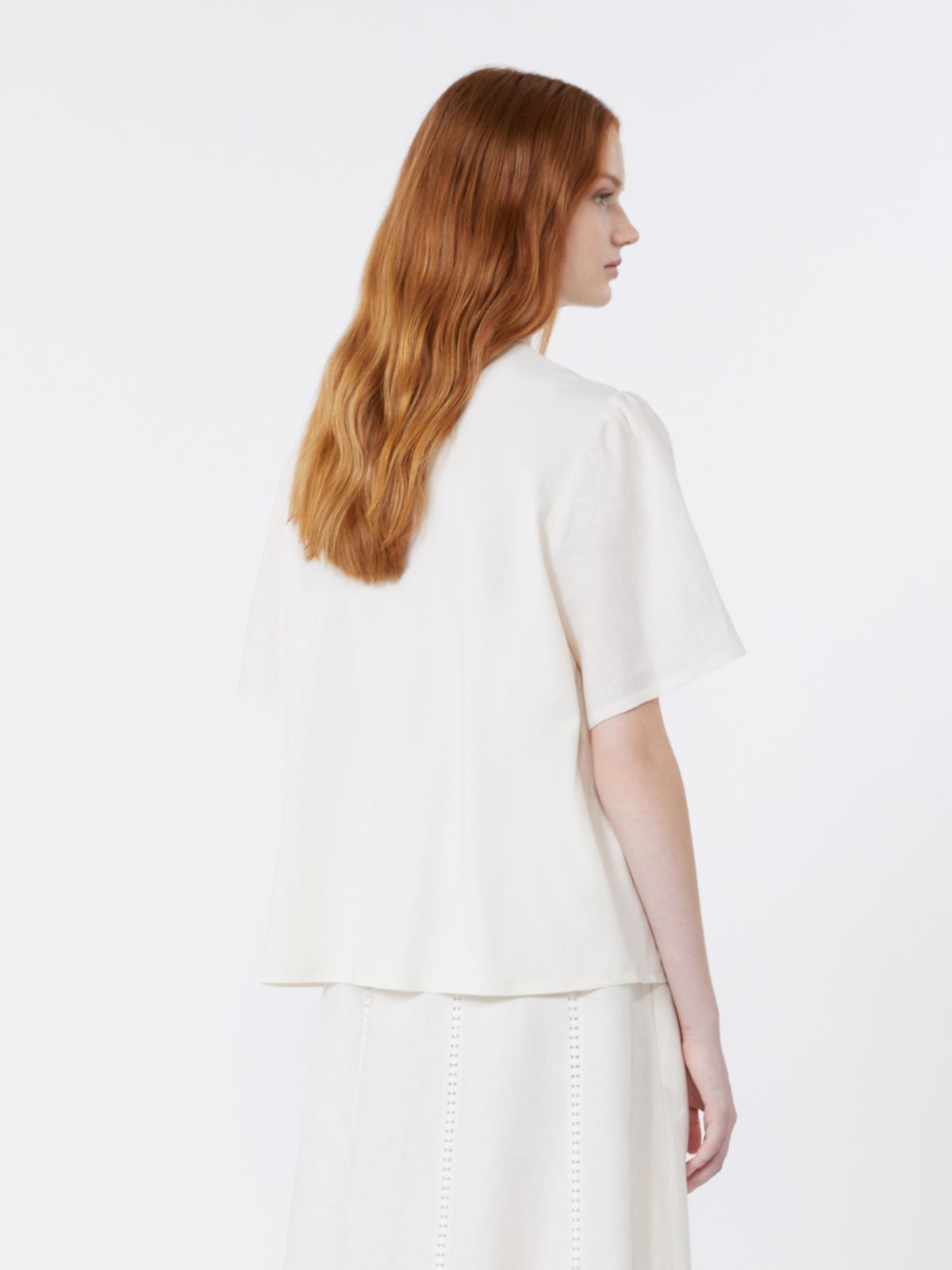 Linen canvas and stretch jersey top - ECRU - Weekend - 3