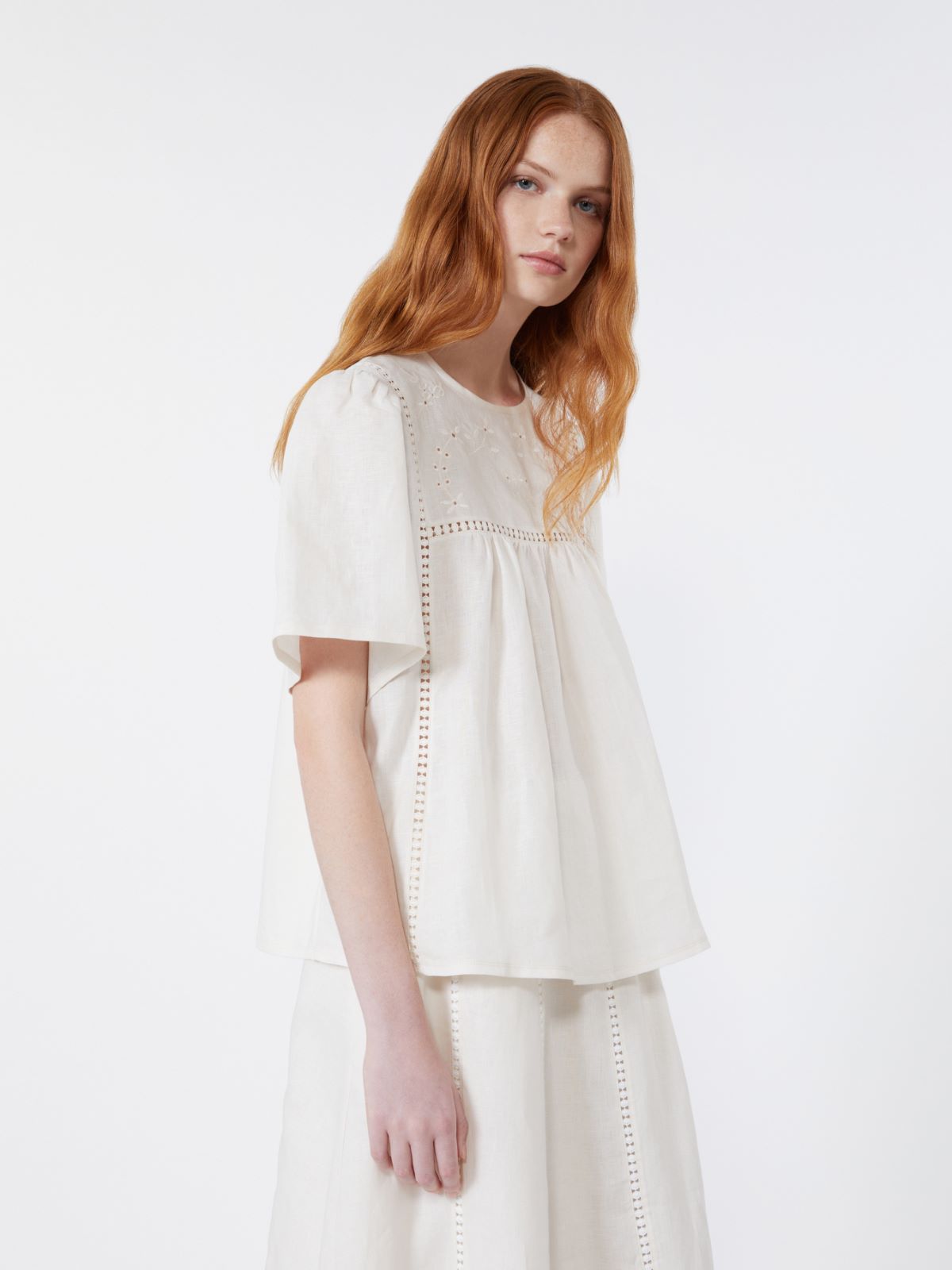 Linen canvas and stretch jersey top - ECRU - Weekend - 4